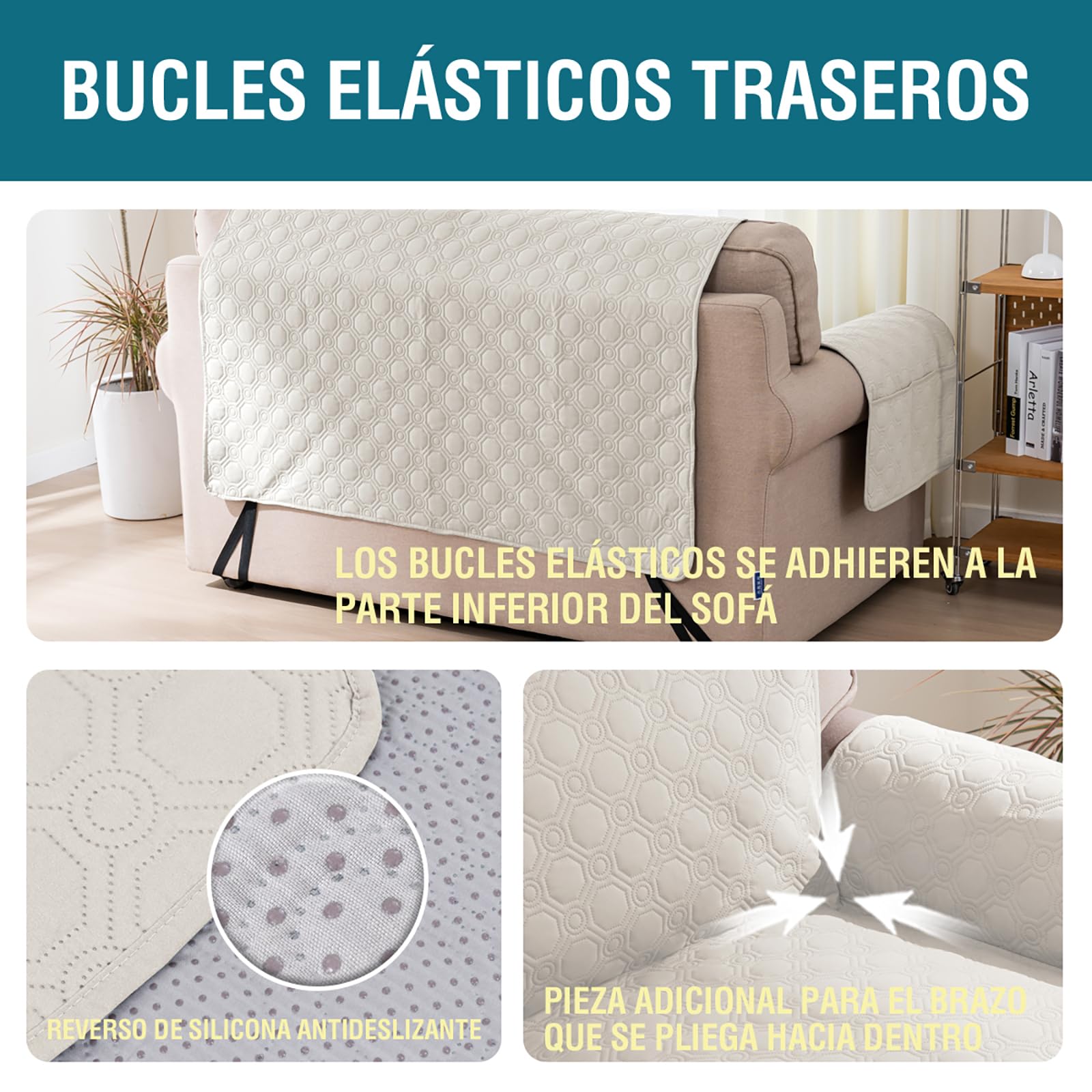 BellaHills Funda Sofa 3 Plazas,100% Funda Sofá Impermeable,Protector para Sofás,con Correas elásticas, para Mascotas Cubre Sofa, Beige
