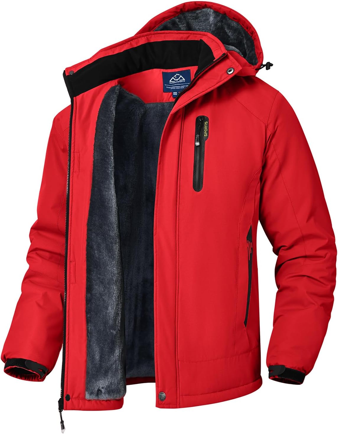 Rdruko Men's Ski Snow Jacket Waterproof Winter Insulated Fleece Hooded Outdoor Mountain Coat