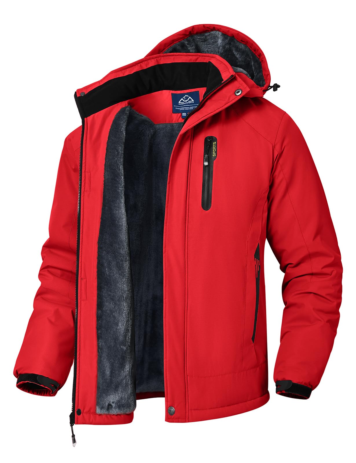 Rdruko Mens Ski Snow Jacket Waterproof Winter Insulated Fleece Hooded Outdoor Mountain Coat