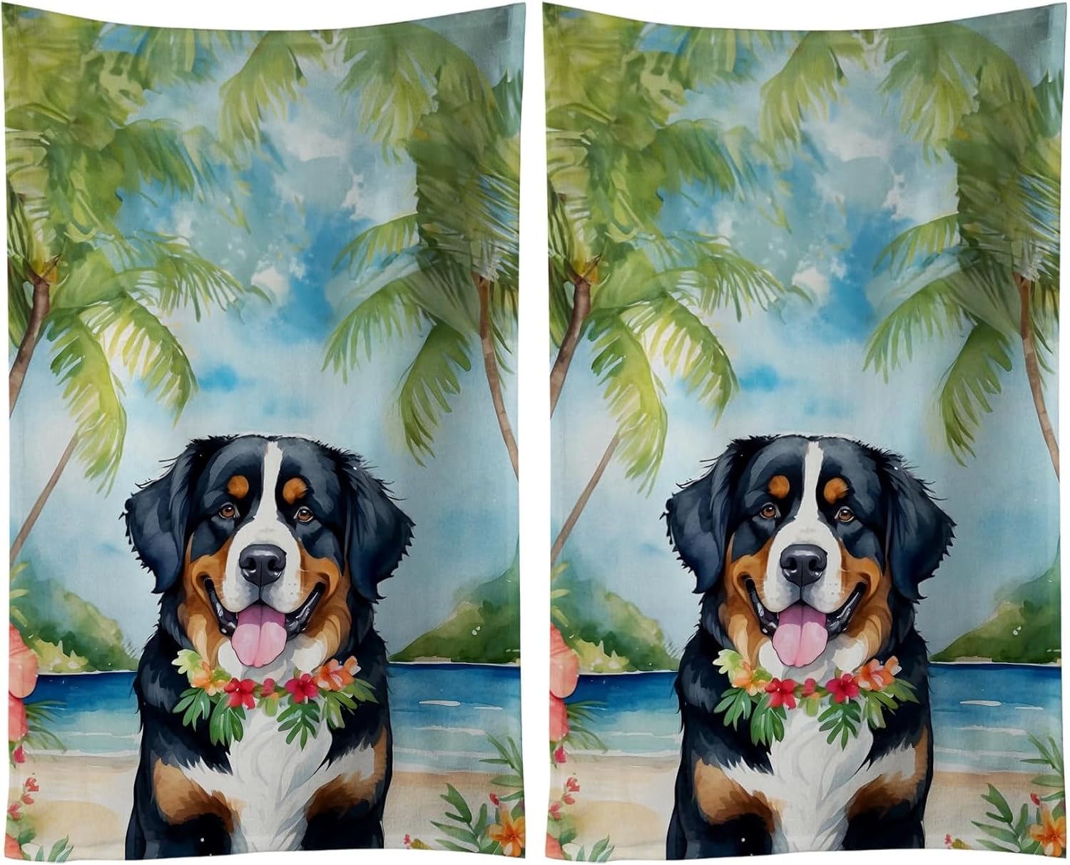 Caroline's Treasures Bernese Mountain Dog Luau Kitchen Towel (Pack of 2)