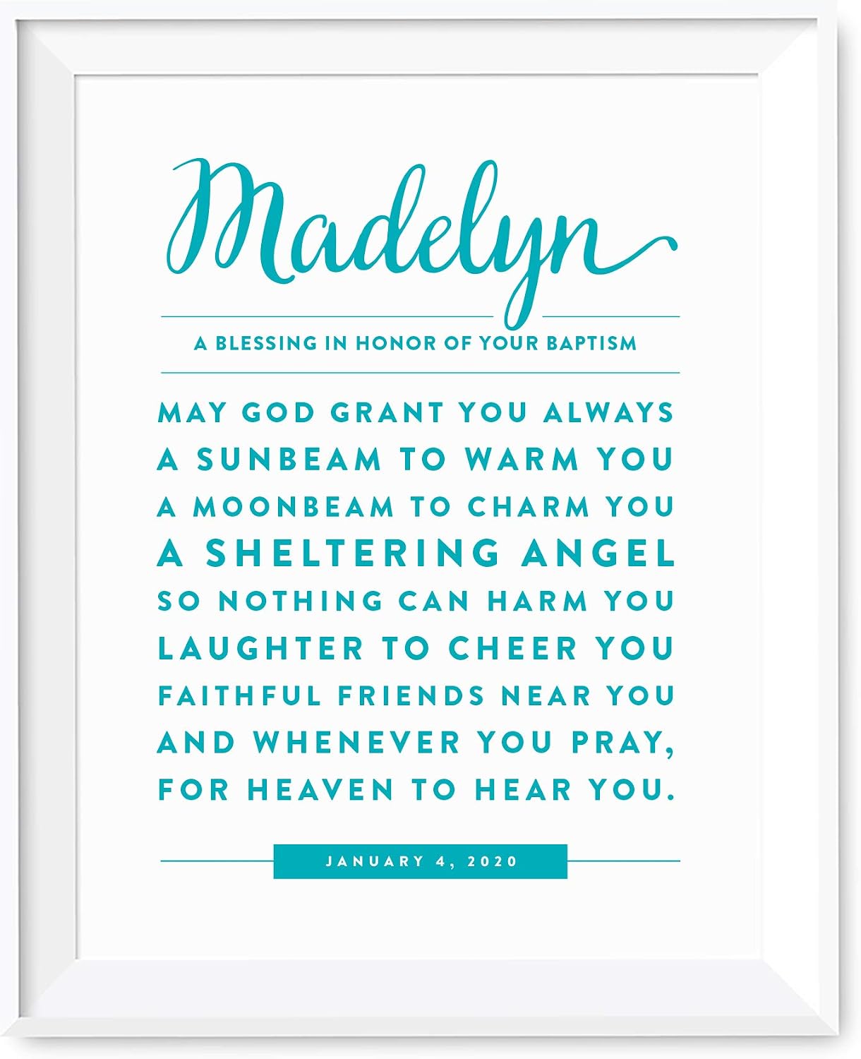 Andaz Press Personalized Religious Wall Art Nursery Poster Sign, Girl or Boy Catholic Baptism May God Give You For Every Storm a Rainbow Blessing Gift Print, 1-Pack, Custom Made any Name and Color, For Kids Bedroom or Nursery Room