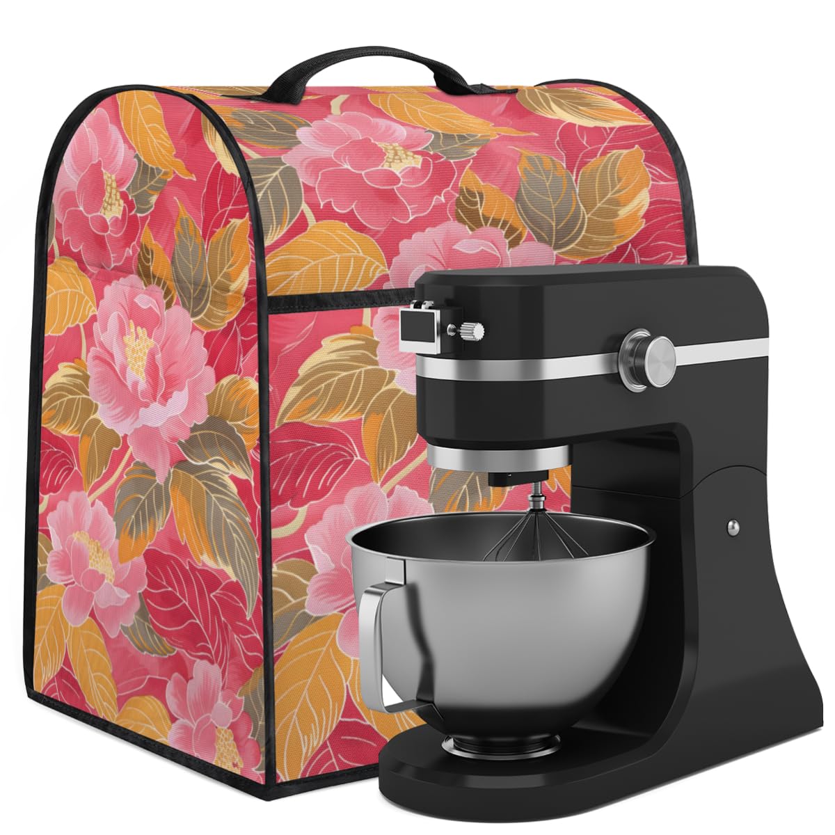 Coffee Maker Cover Vintage Flower Leaves Kitchen Appliance Covers Small Appliance Covers Blender Cover Juicer Cover Dust Covers for Kitchen Appliances with Top Handle and Pockets,Washable,B919