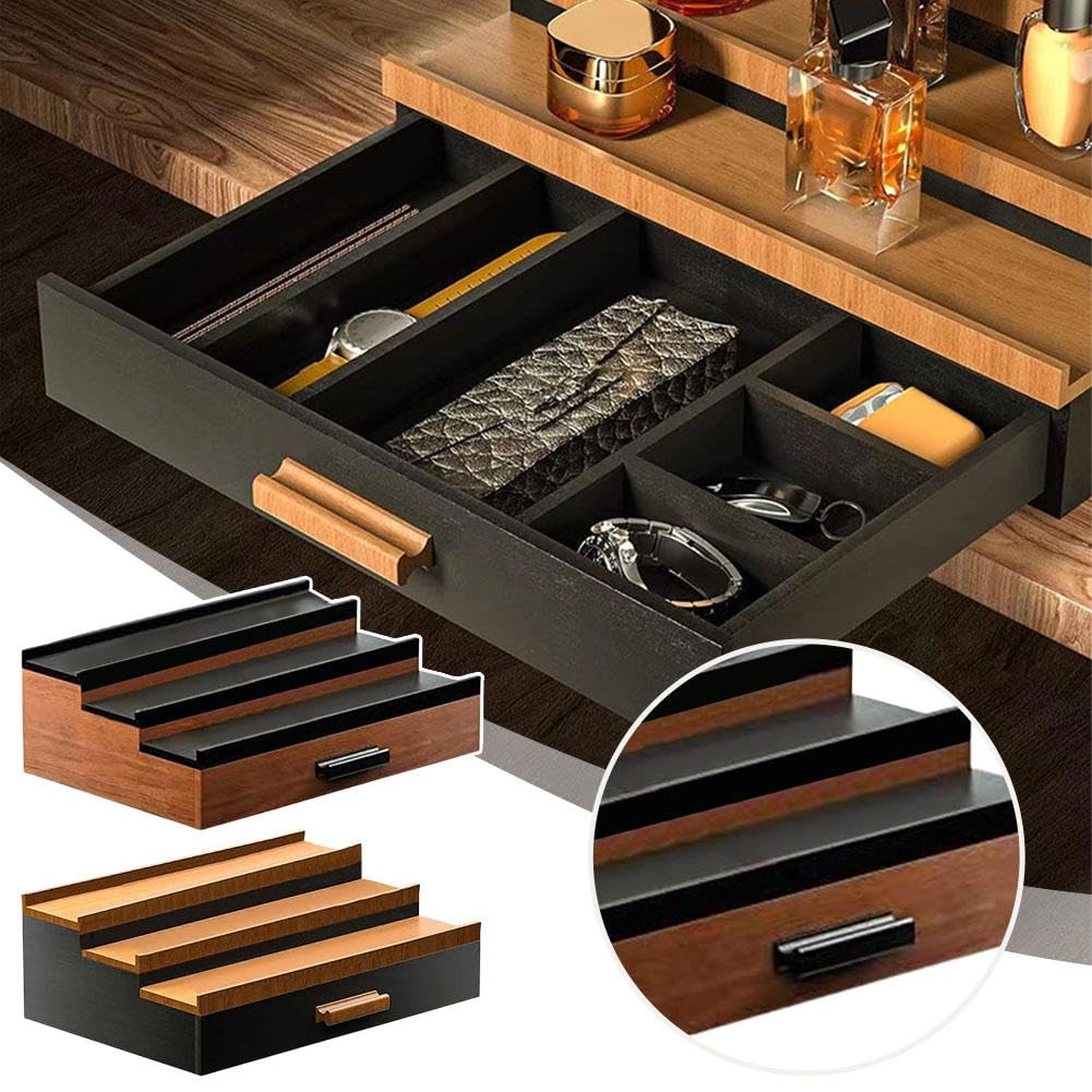 Portaprofumi In Legno A Tre Strati Con Cassetto Segreto | Organizer Nero Da Scrivania, Regalo Per Donna, Capiente E Anti-polvere