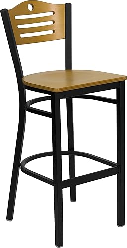 Miniatura 1 de Flash Furniture HERCULES Series - Taburete de bar de metal con respaldo y asiento de madera natural