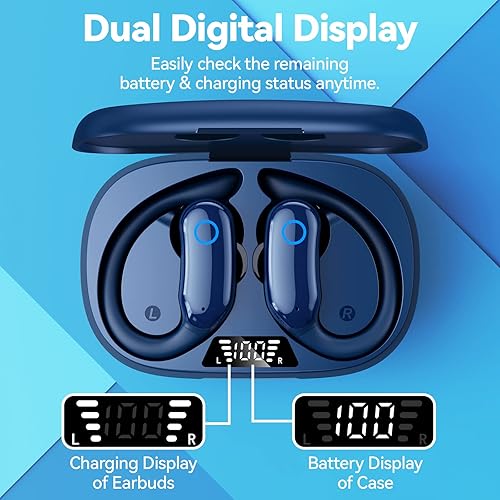 Miniatura 2 de GNMN Auriculares Bluetooth inalámbricos 80 horas de reproducción IPX7 impermeables auriculares estéreo con ganchos para las orejas, micrófono