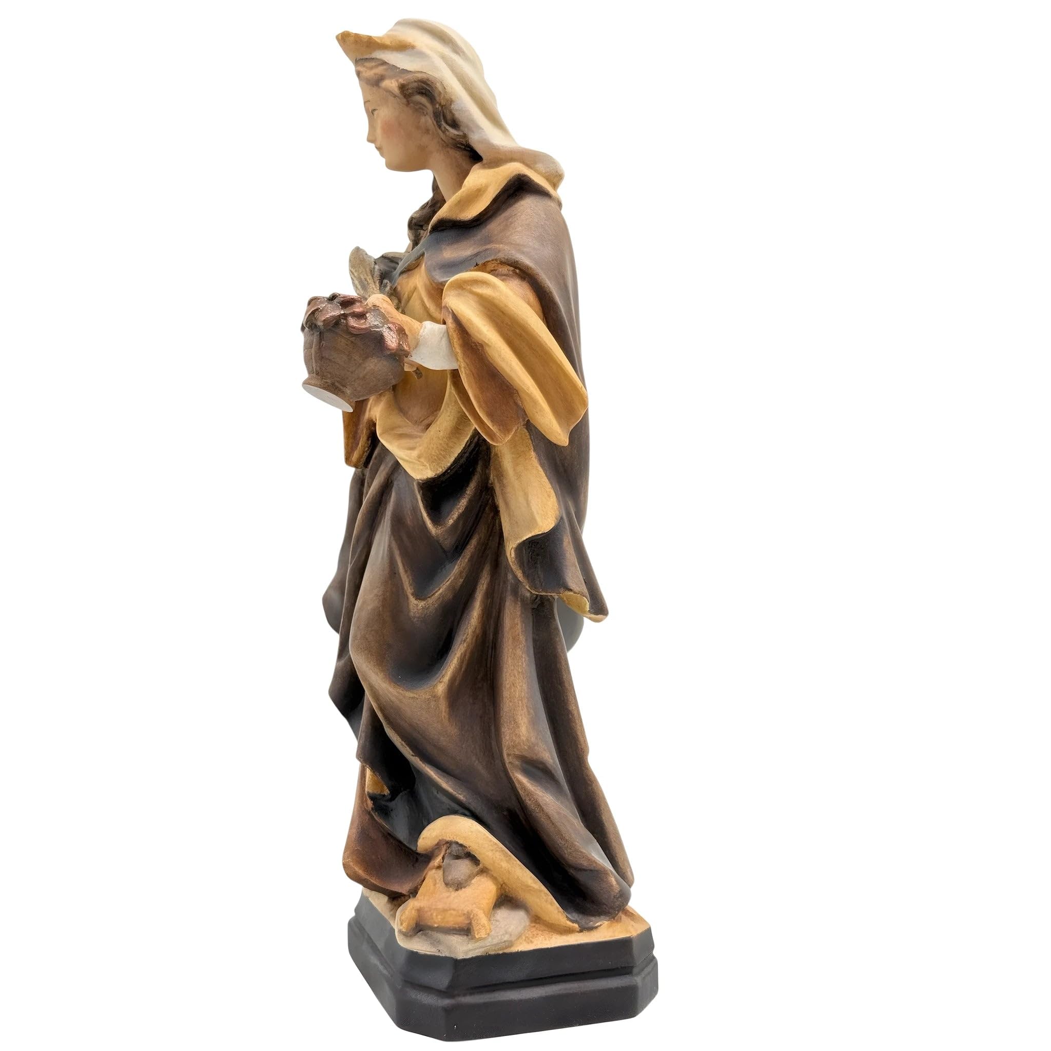 Dolfi | Santa Dorotea esculpida con cesta de flores 20 cm | Madera natural de Val Gardena | Figura Belén
