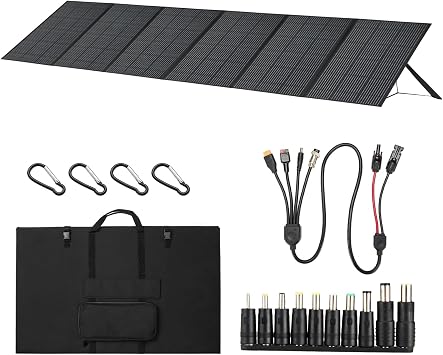 600W Portable Solar Panel, 48V Foldable Solar Panel 25% High Efficiency IP68 Waterproof with 10ft 4-in-1 Cable and 10DC Adapter, Adjustable Kickstand for Power Station Camping RV