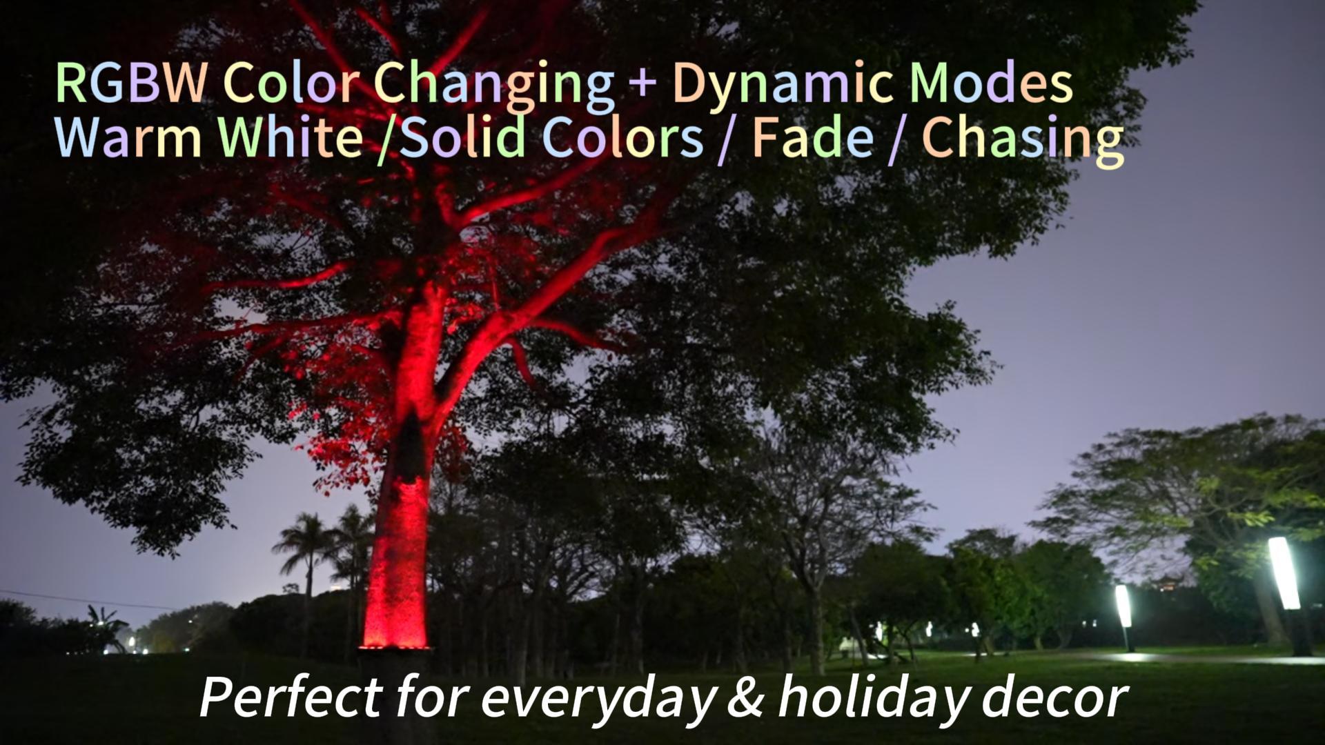 Image of Upgraded Solar Tree Lights Outdoor RGBW Color Changing, Solar Ring Palm Tree Uplights with 4000mAh Battery, Angle-Adjustable Stake, 3-in-1(Stake /Tie /Hang), IP65 Waterproof Landscape Spotlight for Yard