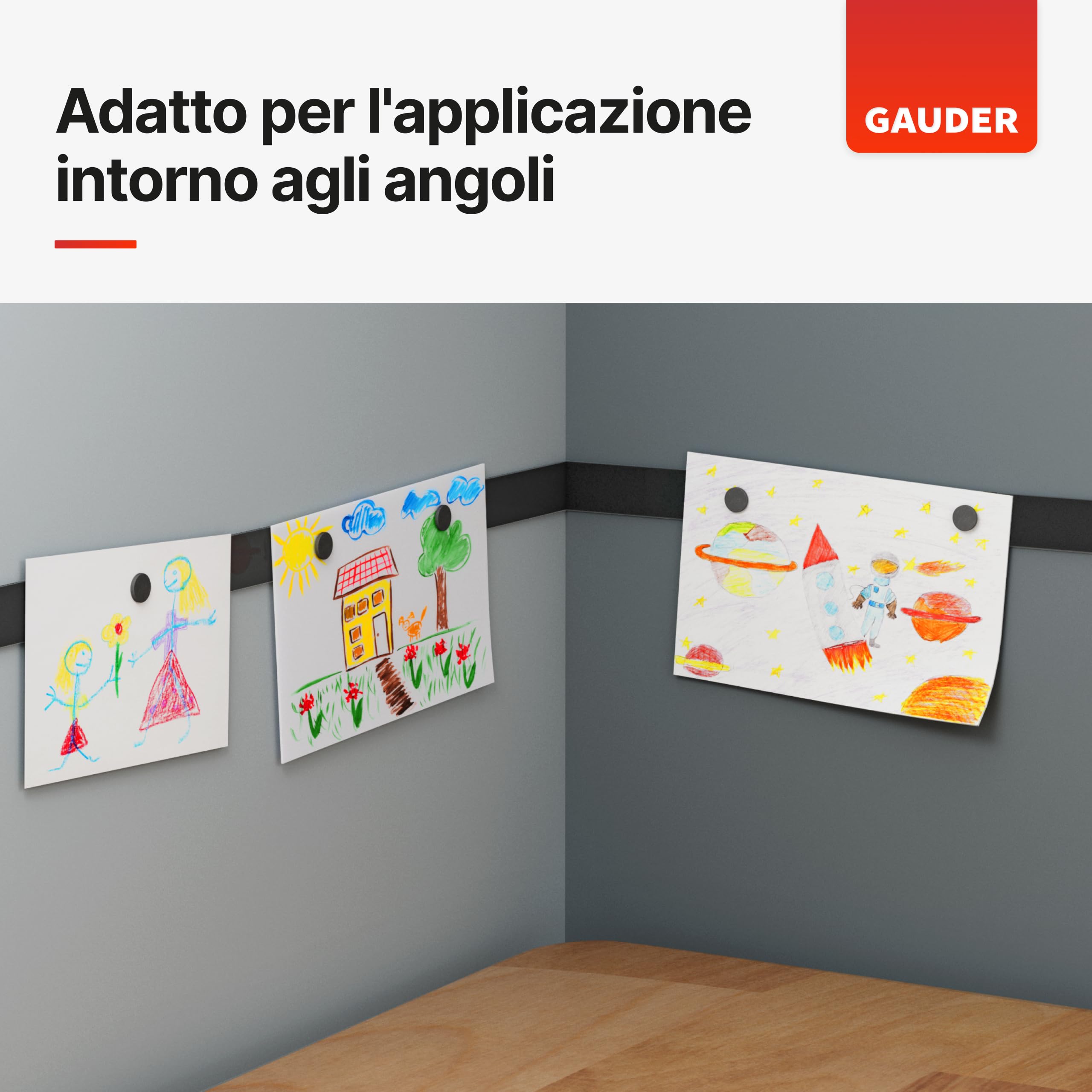 GAUDER Nastro metallico autoadesivo - Banda magnetica per magneti e figurine Tonie® & scaffali - Nastro ferro per fai-da-te e organizzazione (3 m x 35 mm - nero)