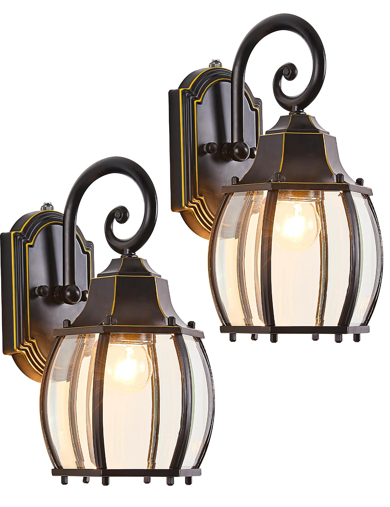 Dusk to Dawn Outdoor Wall Light Vintage Wall Lamp Outside with IP65 Sensor Exterior Light Fixtures Wall Mount Porch Light E26 Exterior Wall Sconces in Black with Gold Rim for House 2-Pack