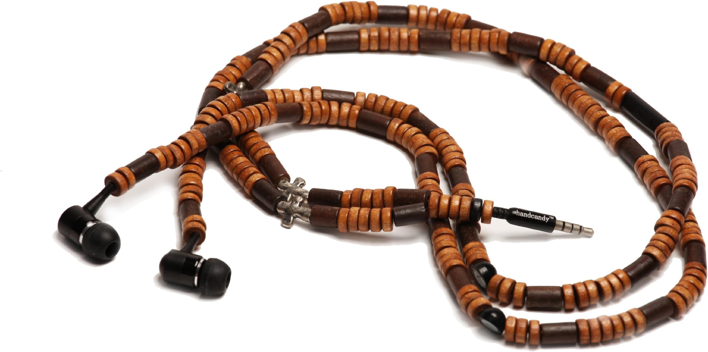 handcandy HF001SC The PIPELINE DuneTunes Stereo Headphone Necklace, Natural Wood Brown/Dark Brown/Silver