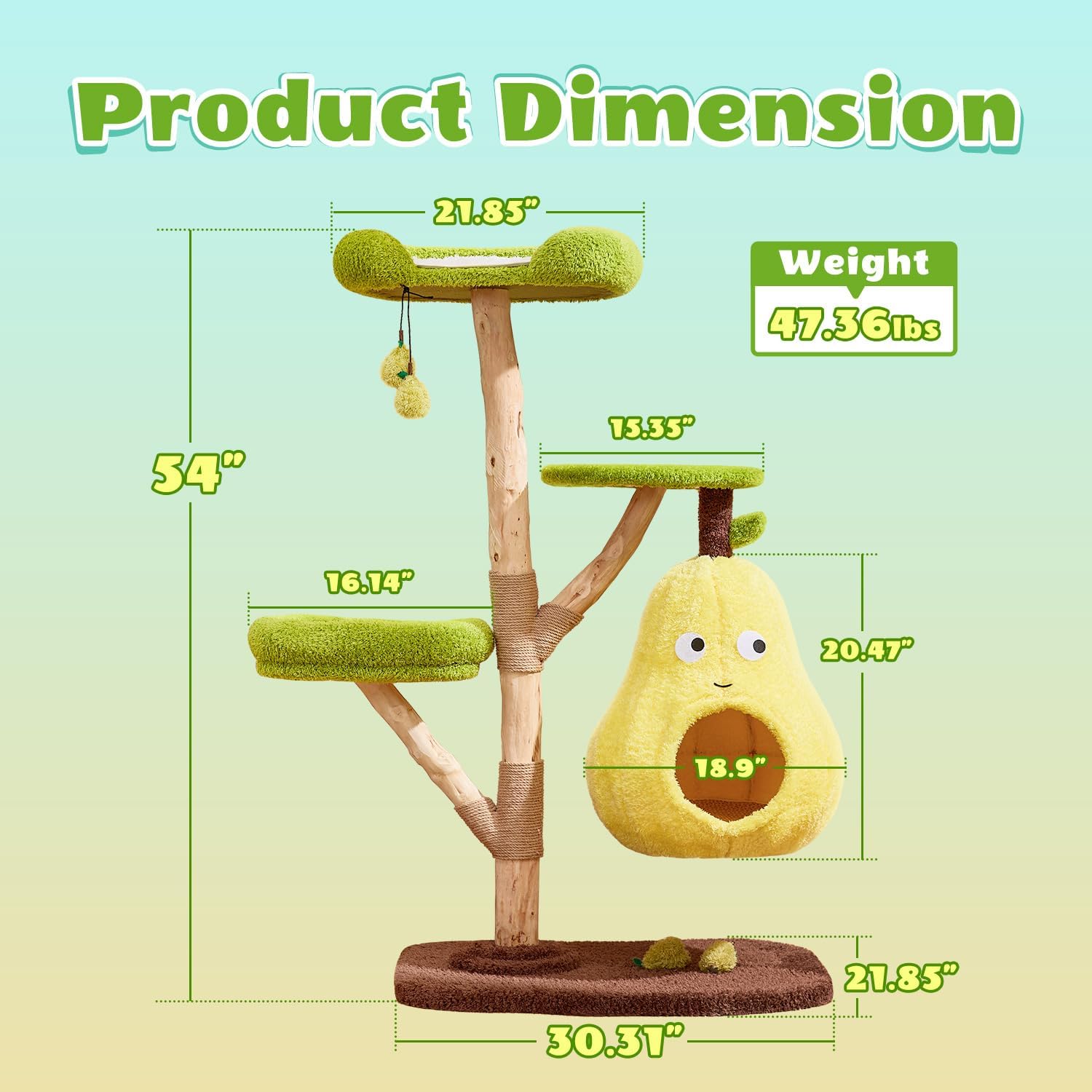 Luxury Cat Tree for Indoor Cats, All-in-One Tall Wood Cat Tree with Scratching Post, Multi-Level Pear Bed for Home Decoration, Solid Wood Tower for Multi-Cat Families, Cat Furniture