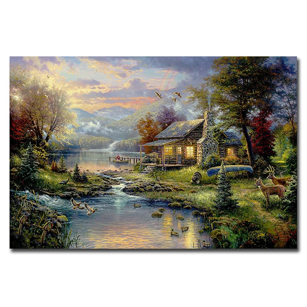 Kit Diamant Peinture par Numéro Chalet de montagne 50x120cm grand format broderie mosaïque