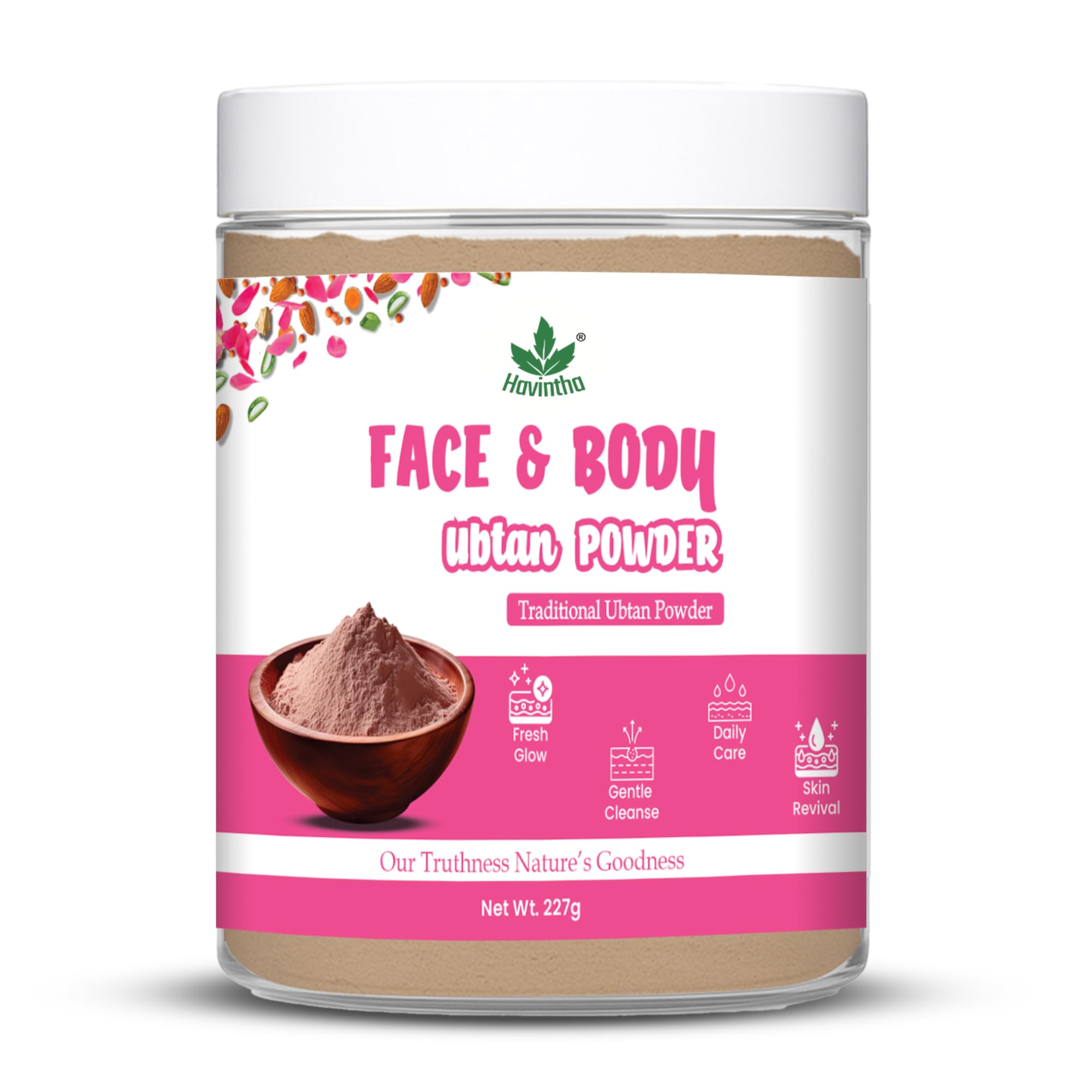 Havintha Natural Face and Body Ubtan Powder for Dry Skin Types | Body Cleanser, Removes Tan, Smooth & Soft Skin, Nourishes, Tones, Reduces Acne Face Wash Powder For Men & Women- 227 gm
