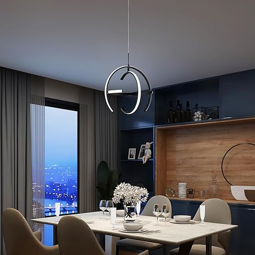 Miniatura 2 de Moderno candelabro LED negro, lámpara colgante de globo de 4000 K, lámpara colgante redonda de altura ajustable para comedor, para cocina, isla,