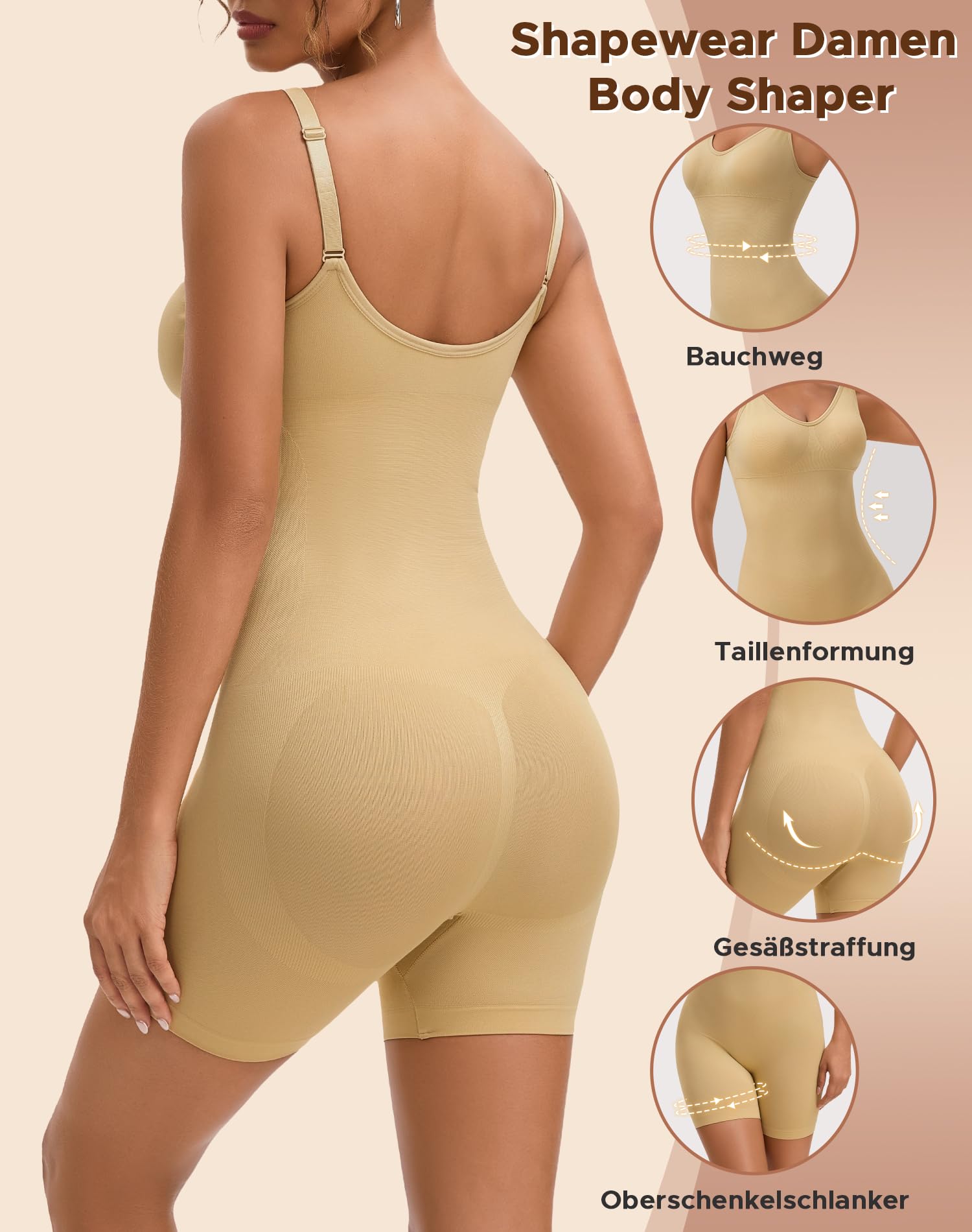 INNERSY Shapewear damskie body modelujące, wyszczuplające brzuch, bezszwowe, ze zdejmowaną wyściółką na piersi