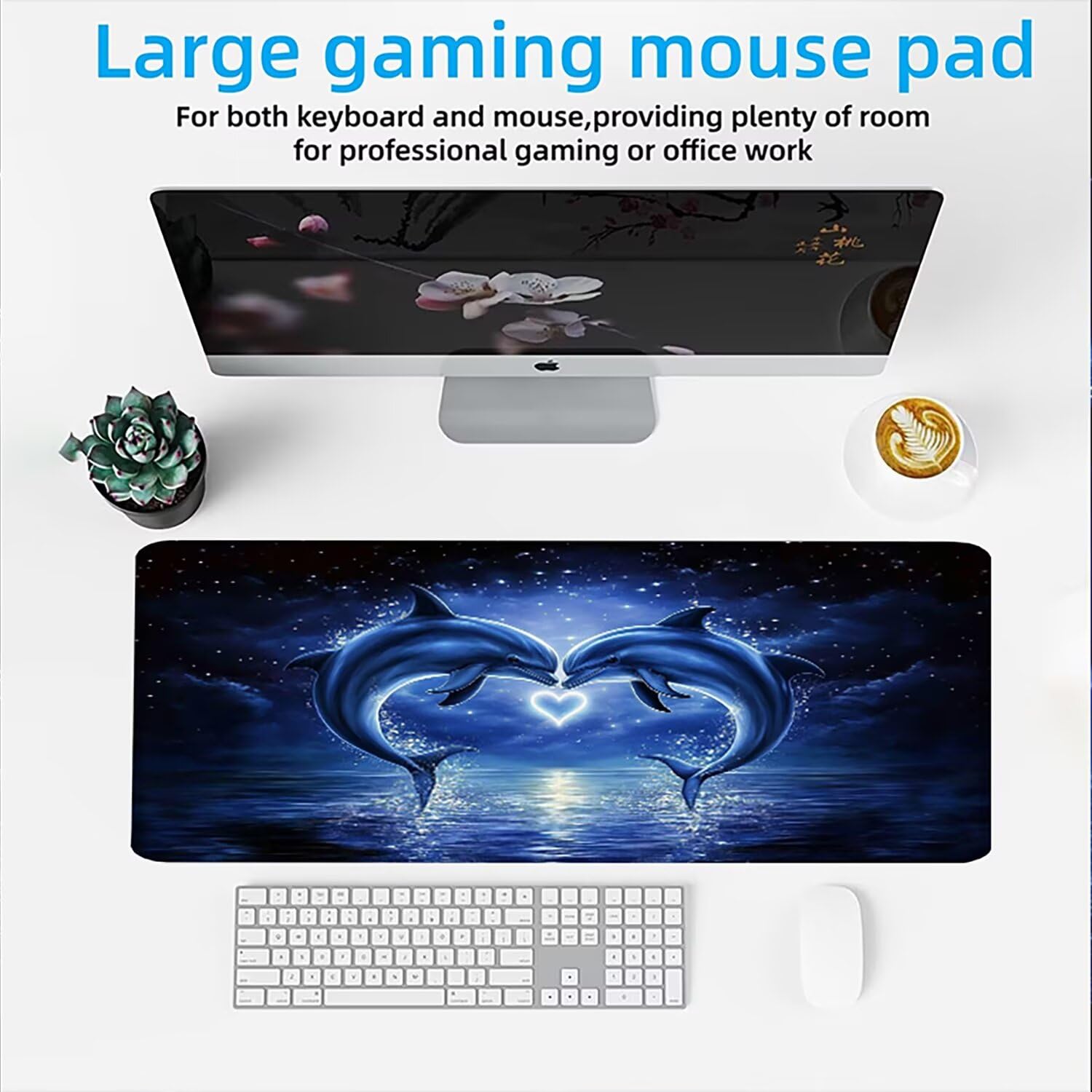 Podkładka pod mysz AAA XXL 1200 x 600 mm duża mata na biurko szyta krawędź wodoodporna antypoślizgowa, laptop poprawia precyzję i szybkość. Gracz, komputer, delfiny miłość w0w-787