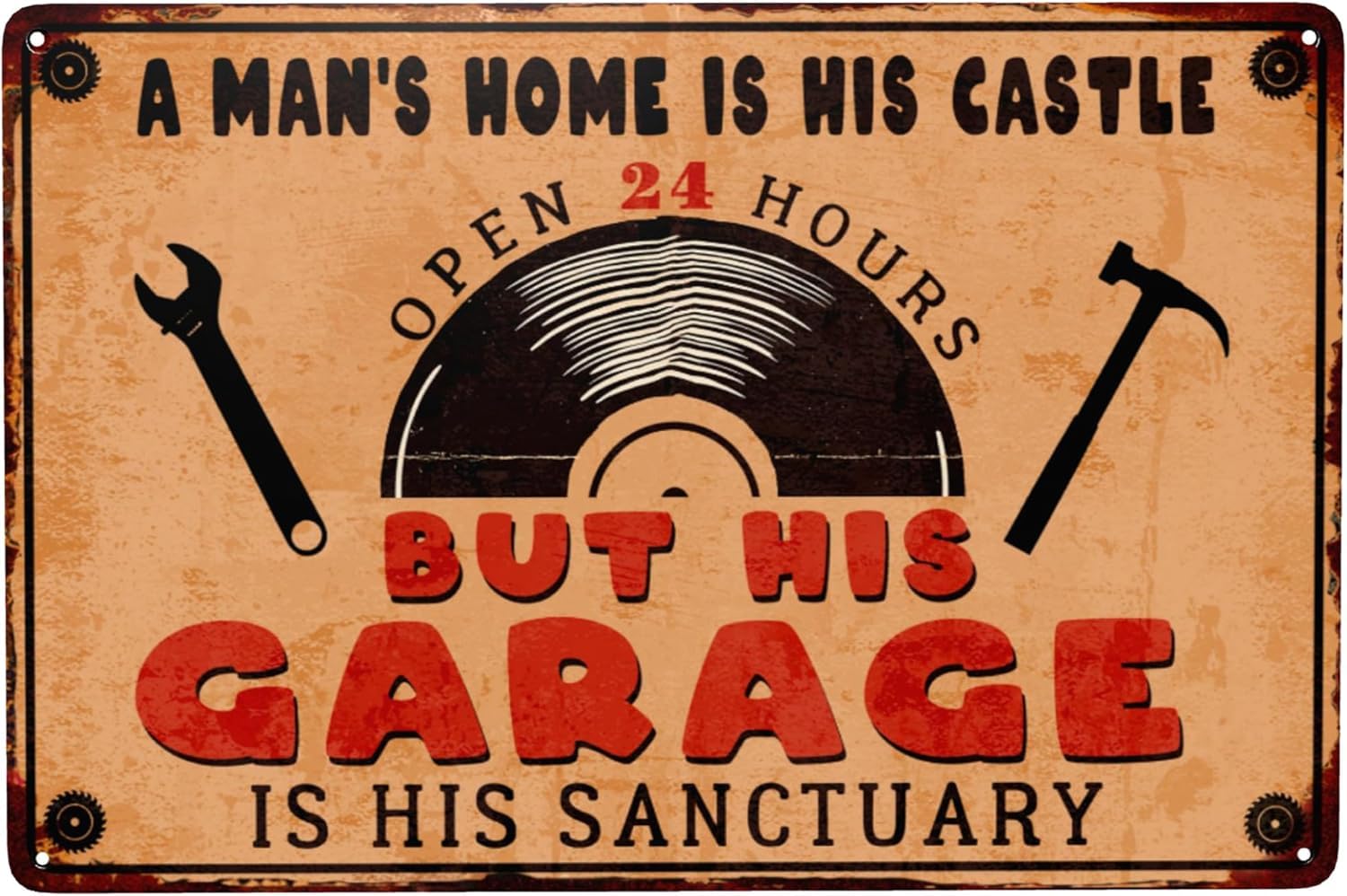 A Man's Home Is His Castle But His Garage Is His Sanctuary Vintage Metal Tin Sign Posters Wall Art Aluminum Sign For Cafe Bar Garden Home Bathroom Decoration 12x8 inch