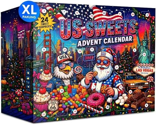 EWL Adventskalender US Sweets Mix 2026 | 24 Amerikanische Süßigkeiten | Weihnachtskalender mit süßen & sauren US-Leckereien | Die Geschenkidee für Kinder, Erwachsene & echte Amerik