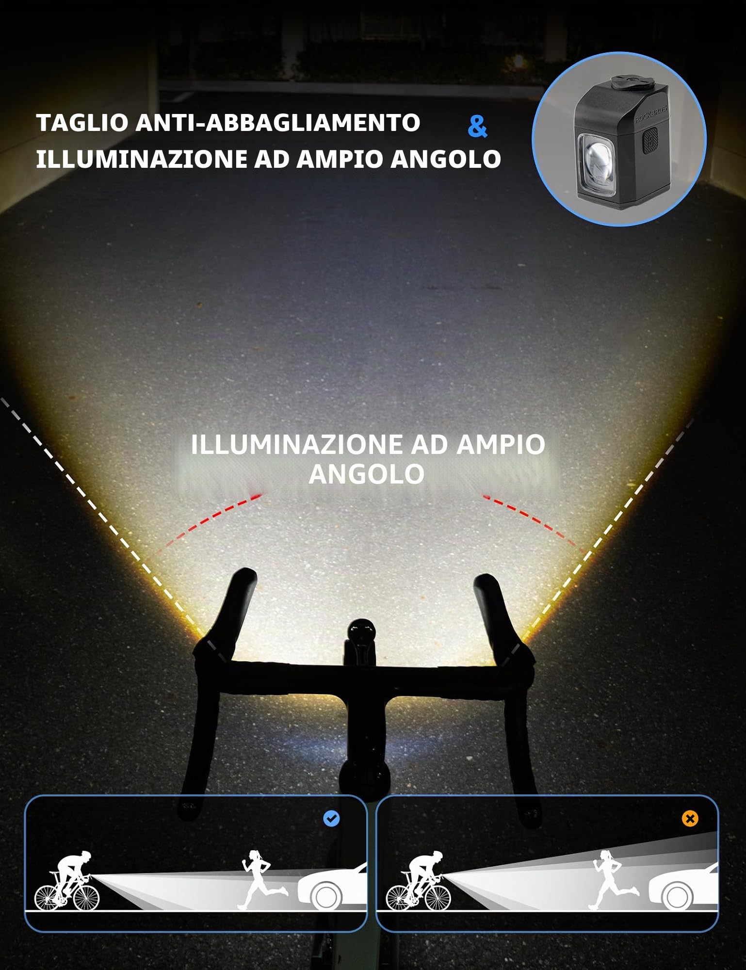 ROCKBROS Luce Anteriore Bici Luce Bicicletta 1600 Lumens modalità di Illuminazione Multiple con Telecomando, Impermeabile IPX6, USB Ricaricabile 4000mAh, per Bici da Corsa MTB Ciclismo