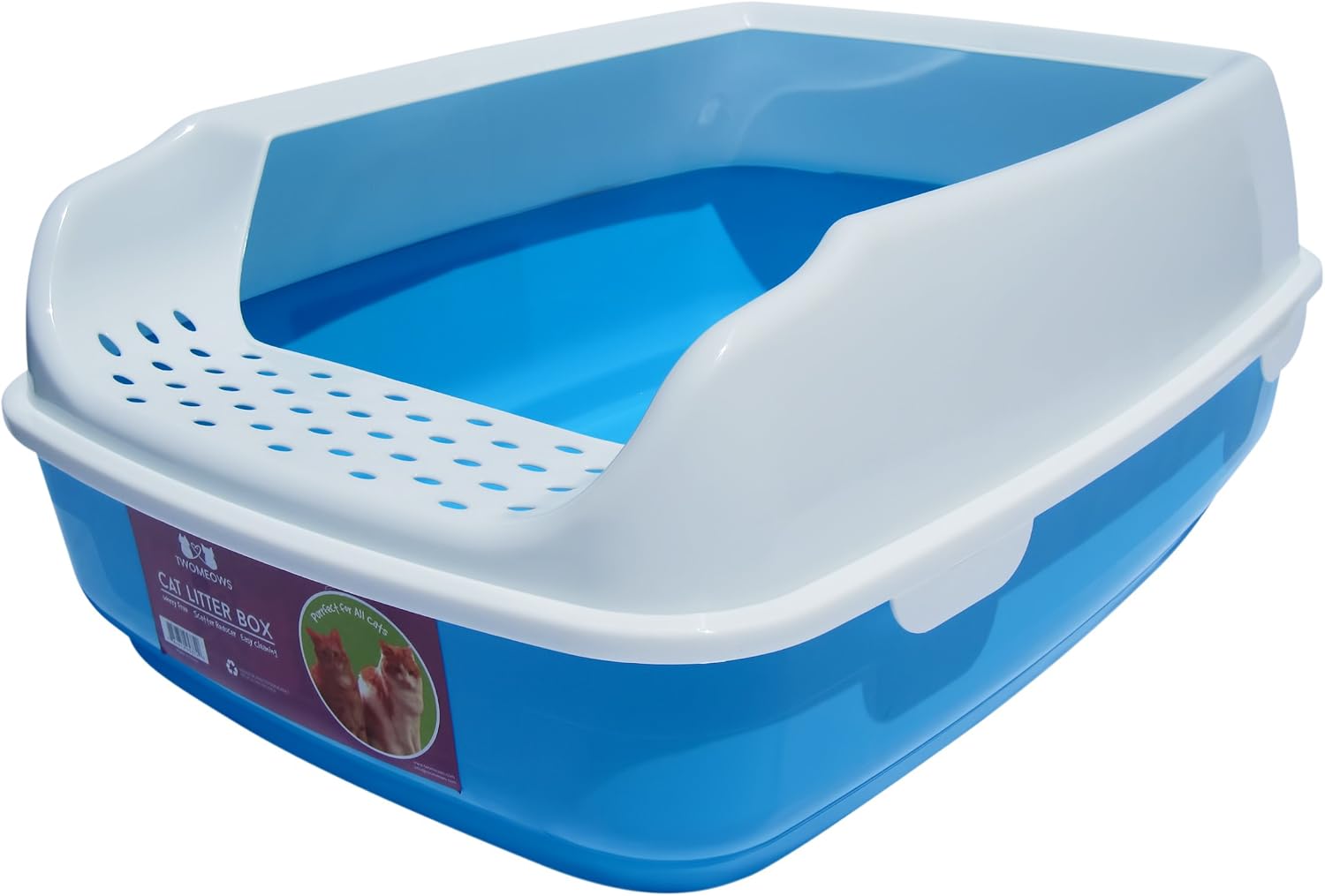 Two Meows Cat Litter Box with Kitty Litter Scatter Control - Blue