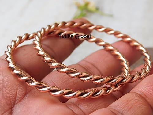 Miniatura 6 de Juego de 2 pulseras tensoras trenzadas de cobre puro, pulseras de cobre macizo para hombres y mujeres, joyería de salud hecha a mano