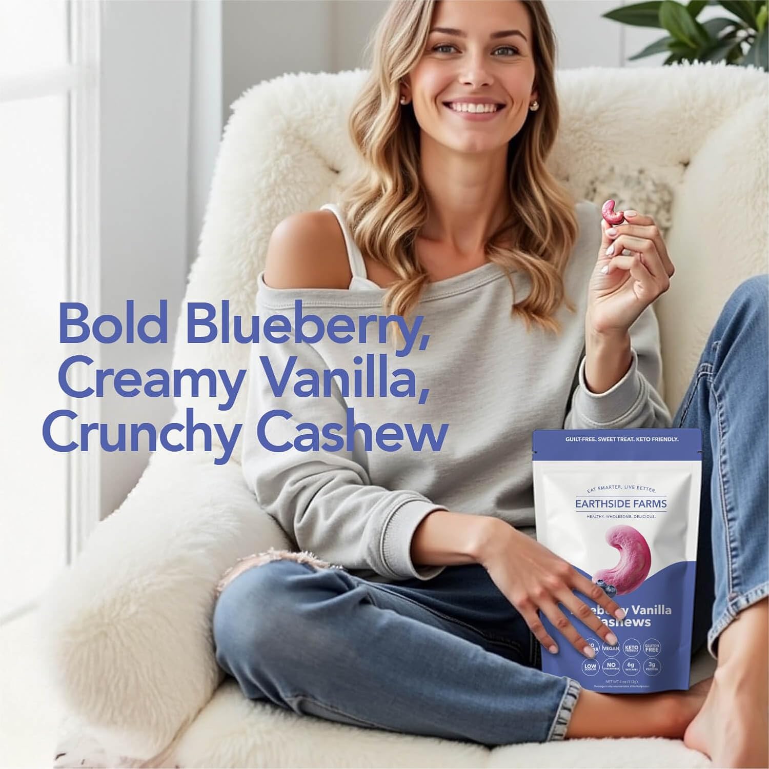 Earthside Farms Blueberry Vanilla Cashews 4oz, 3 Pack