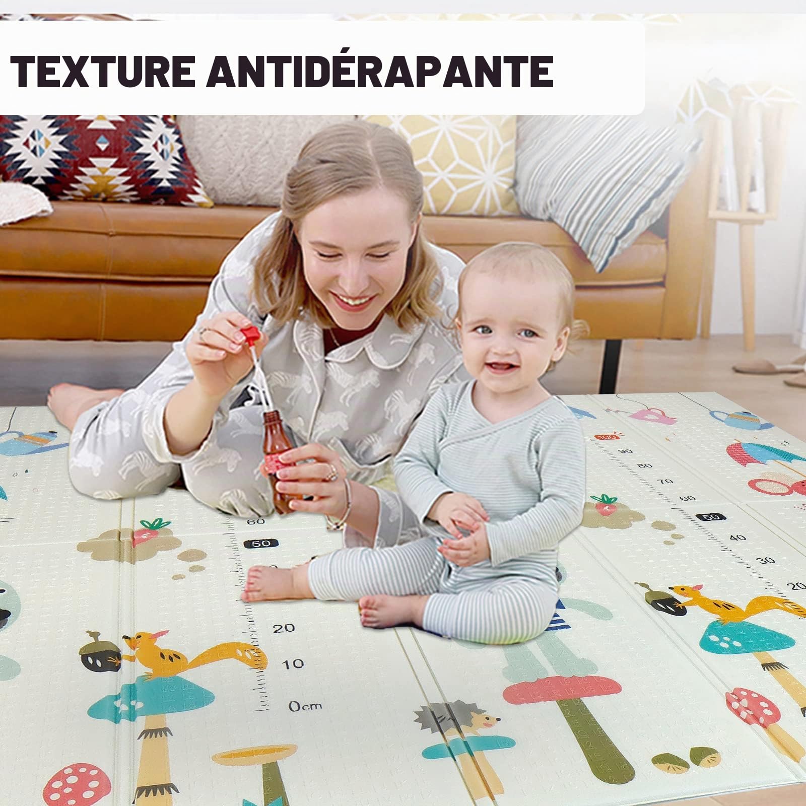 CCLIFE Tapis de Jeux Bebe Pliable Reversible Tapis éveil Bébé 196x176x1cm Impermeable Tapis Enfant Ramper,Color:Souris et poisson