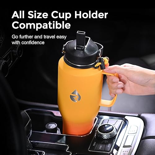 Miniatura 6 de Botella de agua de 40 onzas, vasos aislados con asa, tapa de popote y mango de paracaídas, triple pared al vacío, acero inoxidable de grado