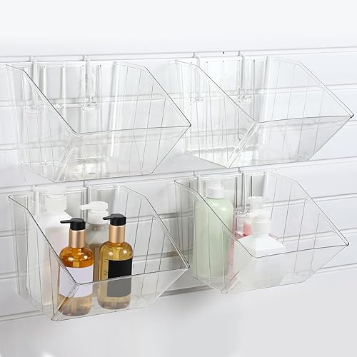 4 contenedores de pared de listones con ganchos, contenedores de plástico para montar en la pared, organizadores de accesorios, contenedores para