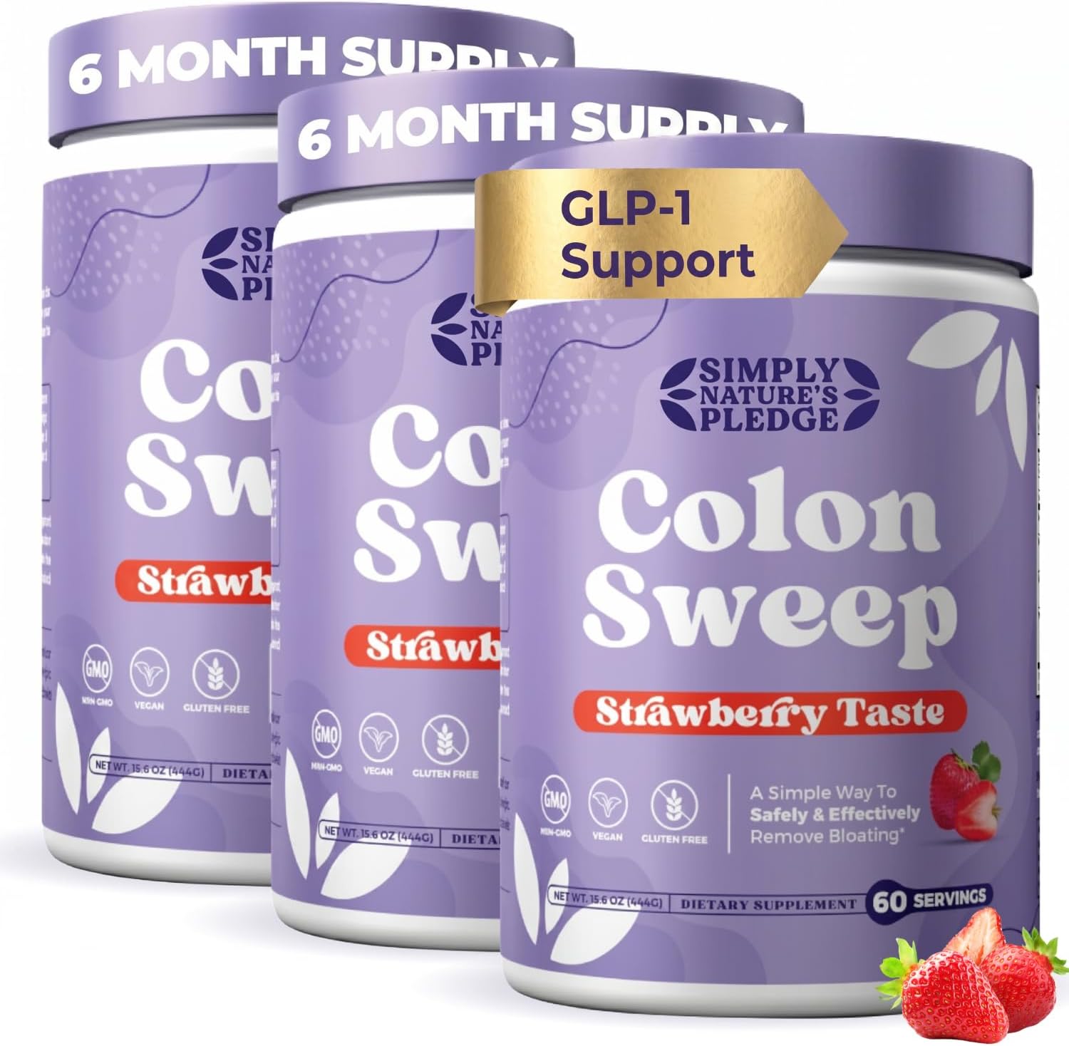 ColonSweep Strawberry Psyllium Husk Powder GLP-1 Support for Appetite Control, Gut Health & Bloating Relief Probiotic Fiber Colon Cleanse Detox Vegan, Gluten-Free 30 Servings Pack of 2