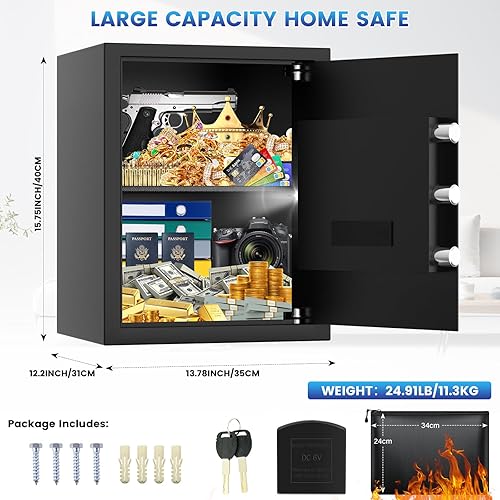 Miniatura 2 de Caja de seguridad ignífuga con bolsa de documentos ignífuga, 2.4 cúbicos personales ignífugos con teclado retroiluminado, seguridad antirrobo, caja