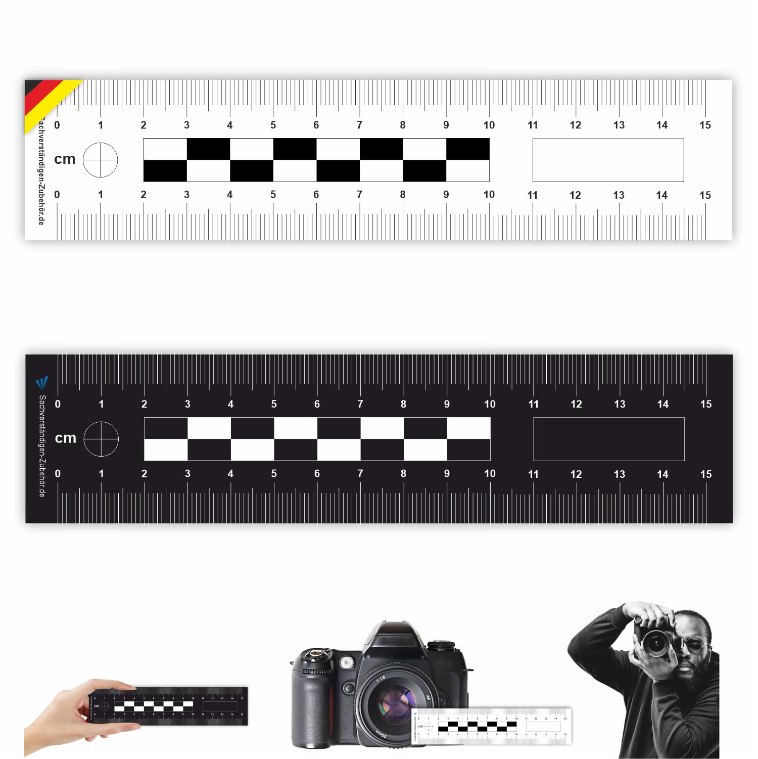 Righello scena del crimine per accessori esperti - Righello plastica 2 lati guida documentazione foto scala riferimento perito auto valutazione