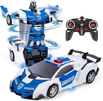 Highttoy Véhicule de Police RC Déformable Robot 2,4 GHz avec Sons et Dérive 360° (HT011)