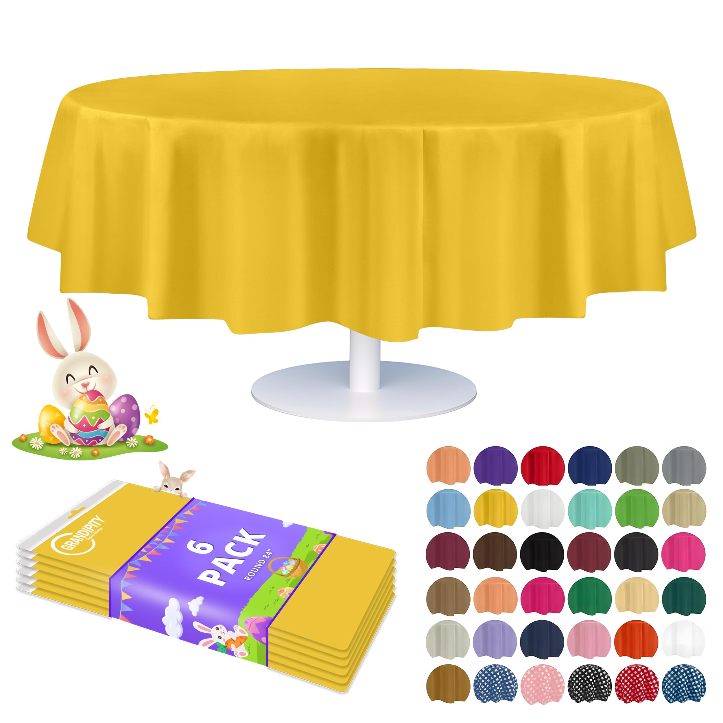 Grandipity Yellow Plastic Table Cloth Disposable (6 Pk) 84in Round Tablecloth Premium Party Table Cloths Disposable - Perfect Table Cloth Round Cover