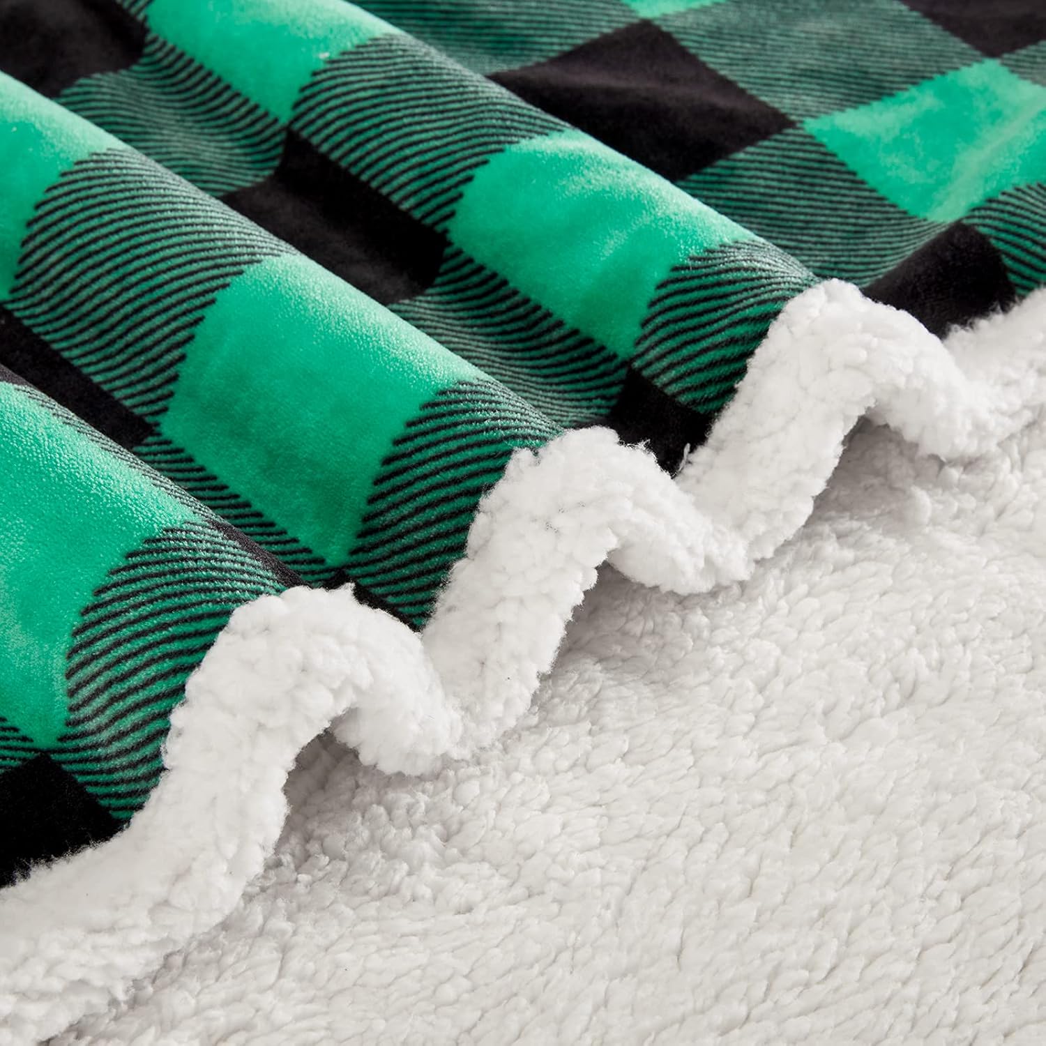 Touchat Sherpa Green and Black Buffalo Plaid Christmas Twin Blanket 60" X 70", Fuzzy Fluffy Soft Cozy Blanket, Fleece Flannel Plush Microfiber Blanket for Couch Bed Sofa (Green and Black) - Image 3