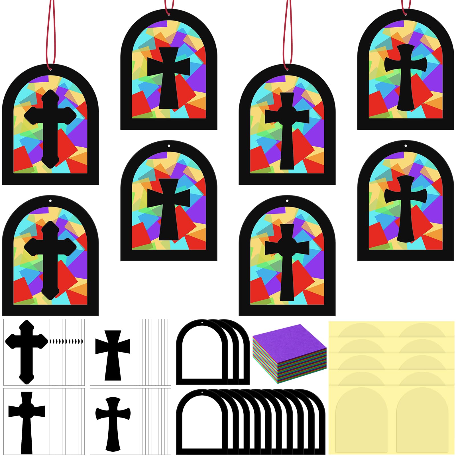 Chiisong 24 Sets Religious Cross Crafts Religious Tissue Paper Crafts Kit DIY Christian a Kit Resurrection Church Craft Ornaments Jesus Sunday School Gifts