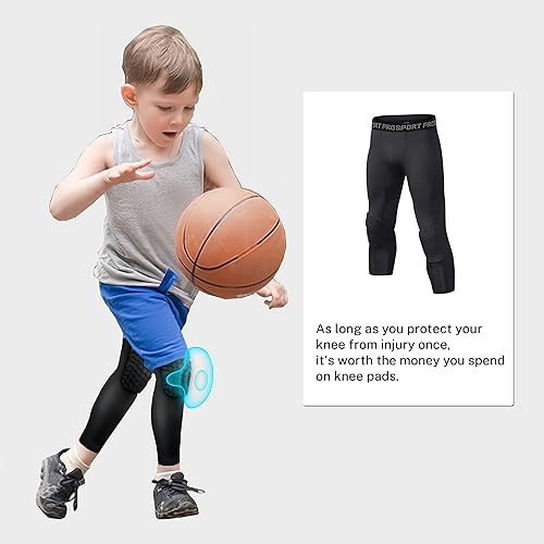 Miniatura 5 de Pantalones de baloncesto juveniles con rodilleras, pantalones de compresión capri 34 para niños de 4 a 16 años