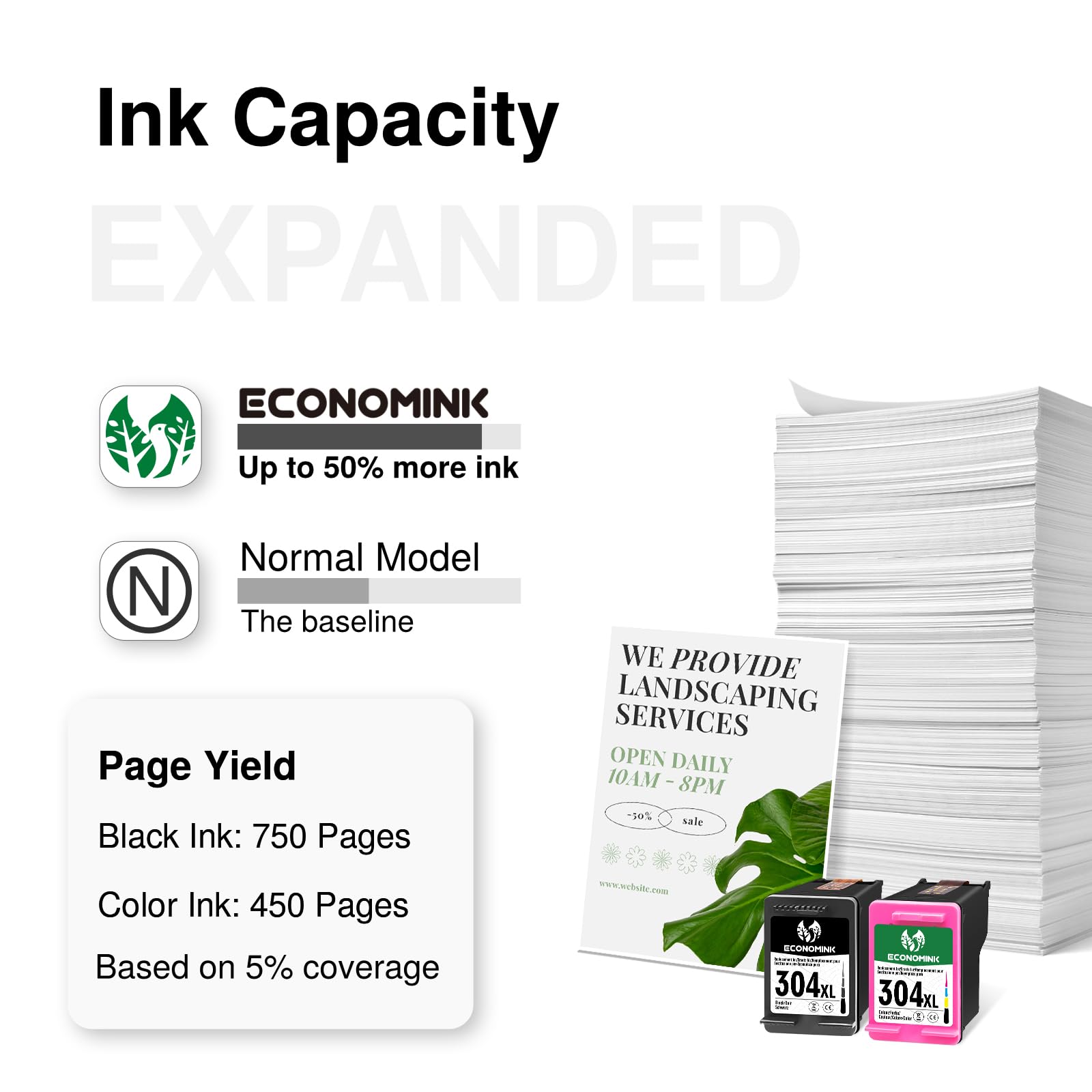 Economink Cartuccia 304 Nero e Colore, Cartucce 304 XL Sostituzione per HP 304, per OfficeJet 3831 5232 4650 4658 5230 DeskJet 3630 3636 3639 Envy 4524 4527 Stampanti (2-Pack)