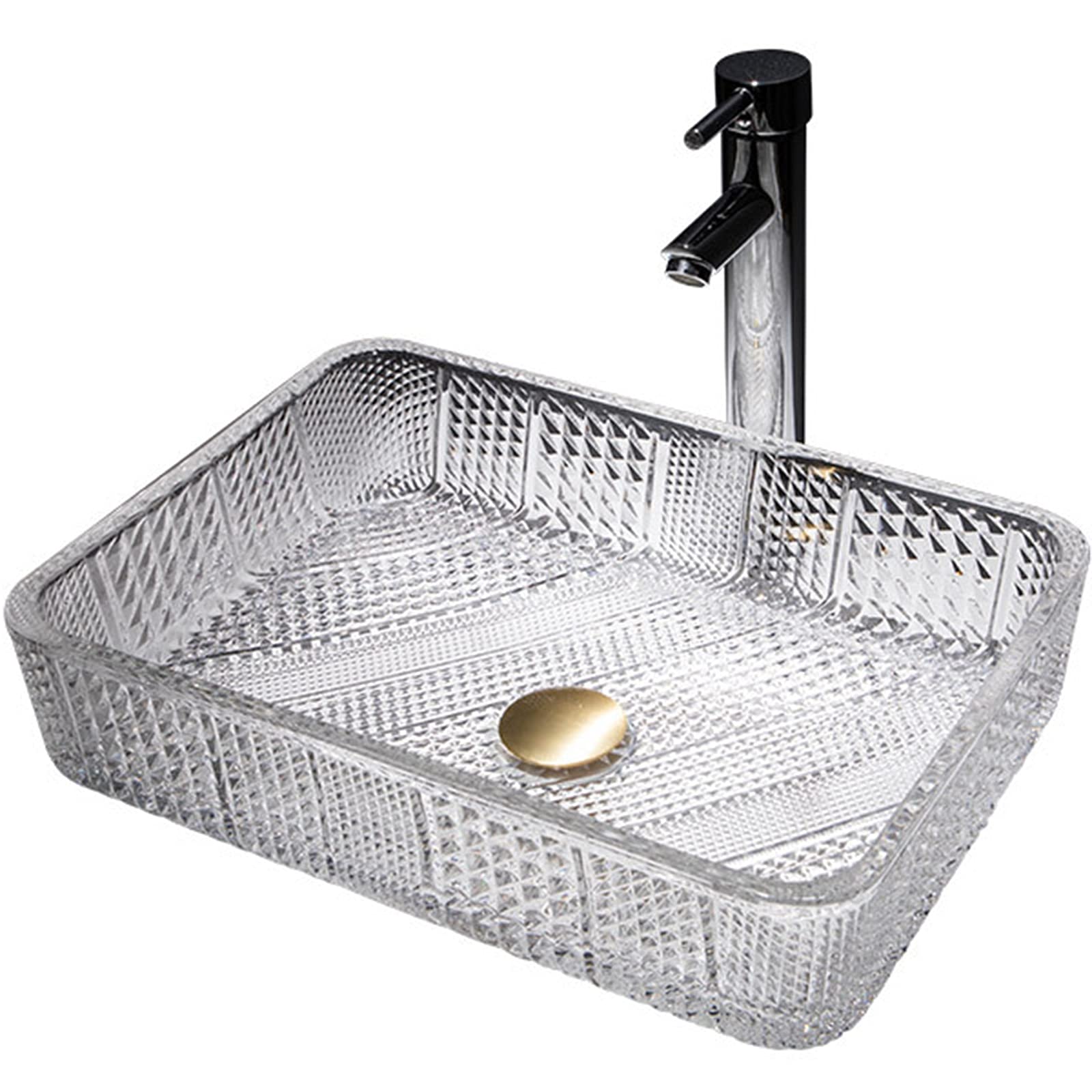 WOTZOV Modern Countertop Basin, Washbasin Translucent Tempered Glass With Pop Up Sink Waste Bathroom Sink Bowl, For Bath Remodel,Round,Rectangle