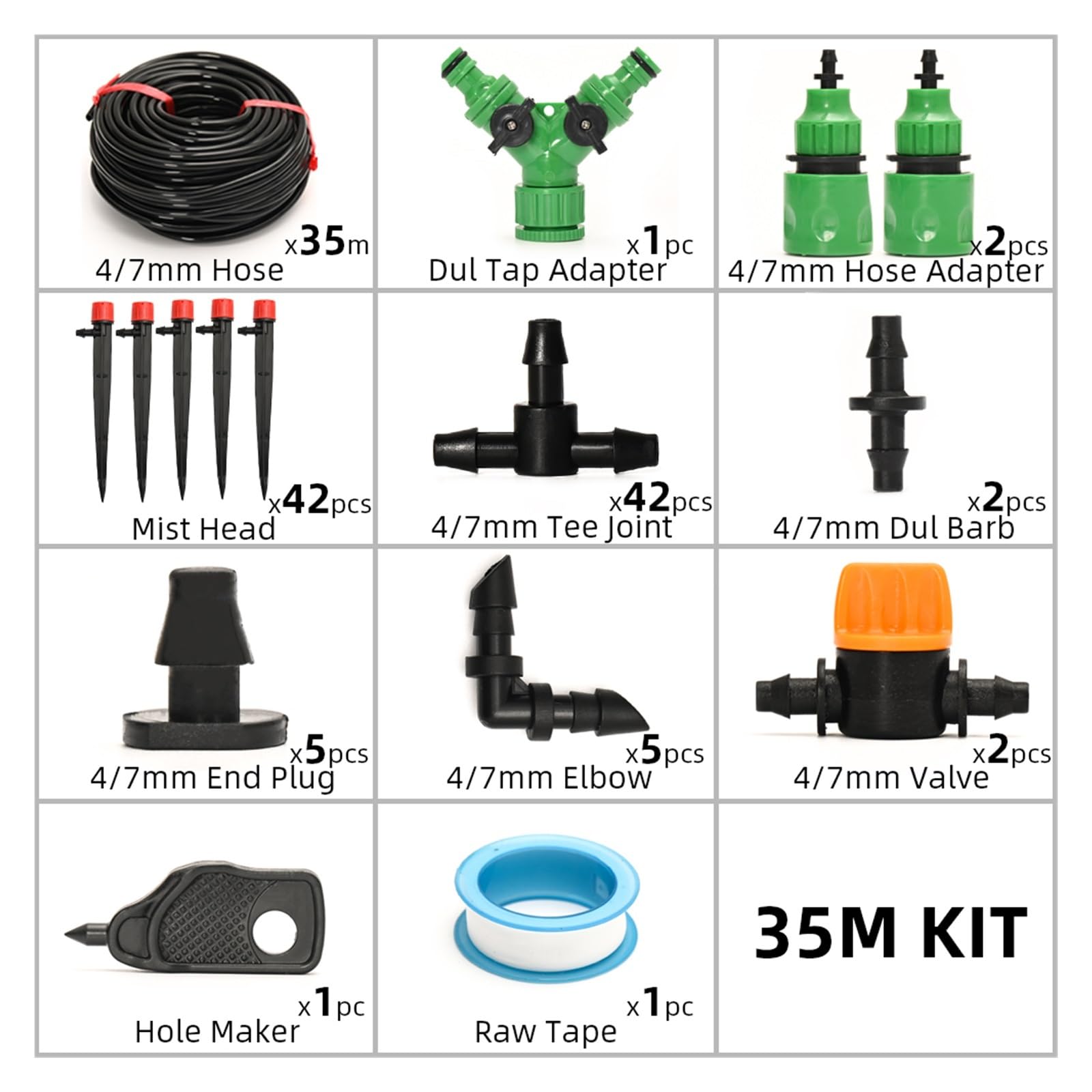 4/7mm 5M-60M Schlauch Tropf Bewässerung System Pflanzen Bewässerung Set 360 Grad Einstellbare Tropfer for Bewässerung Garten Bewässerung System Lucky (Color : 35M KIT)