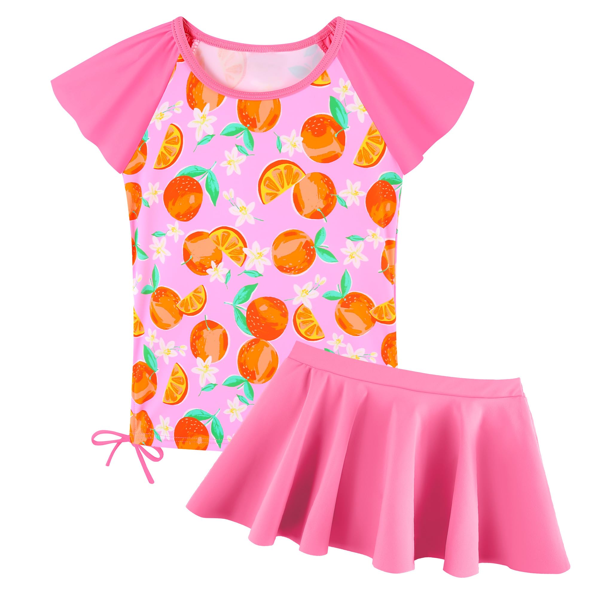 Girls Rash Guard 2 Pieces Bathing Suit UPF50+ Swimsuit with Swimming Skirt Swimwear 2-14Y