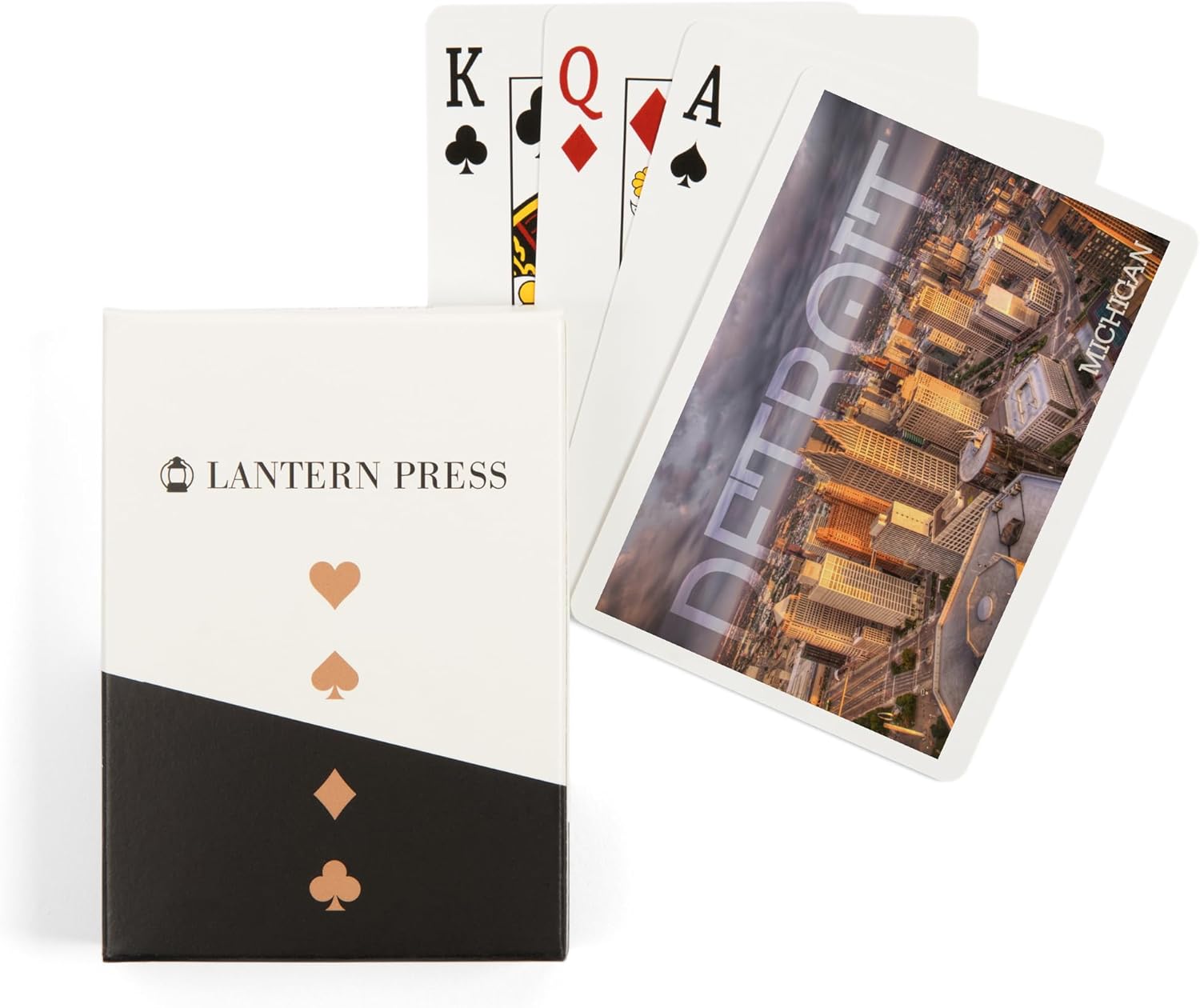 Lantern Press Detroit, Michigan, City Aerial View, 52 Playing Cards for Adults, Poker Size Card Deck
