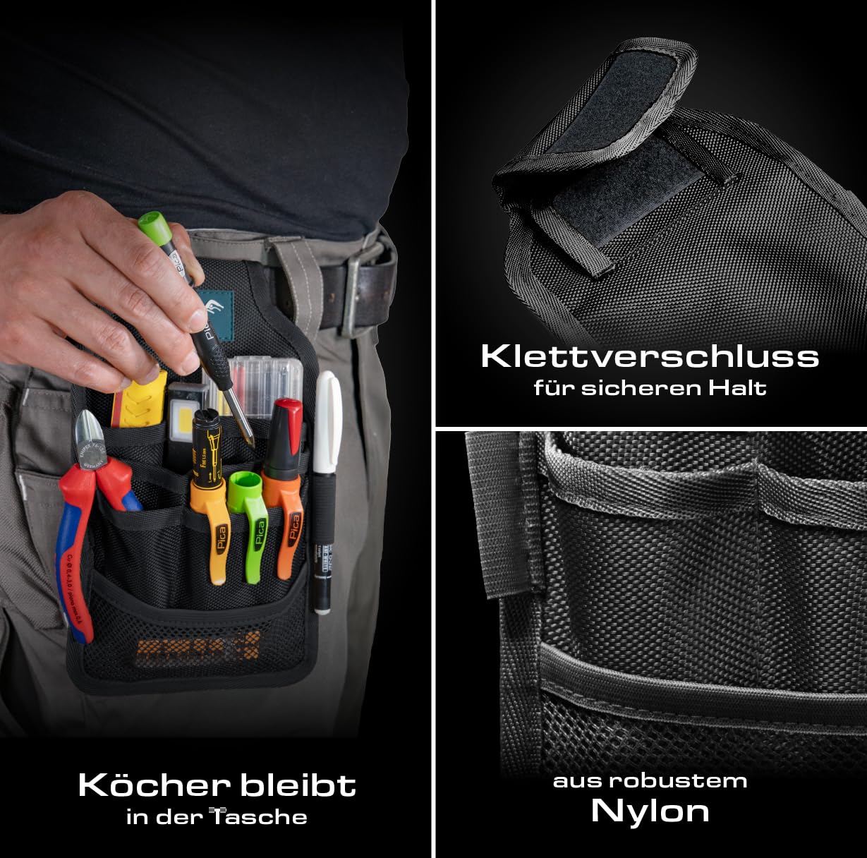 Pica Master Belt 55060 I hochwertige Gürteltasche I Werkzeuggürtel für Handwerker I enthält Pica Dry 3030, Dry Minen 4020, Ink schwarz, Visor Permanent 990/40, Instant-White Permanent Pen 532