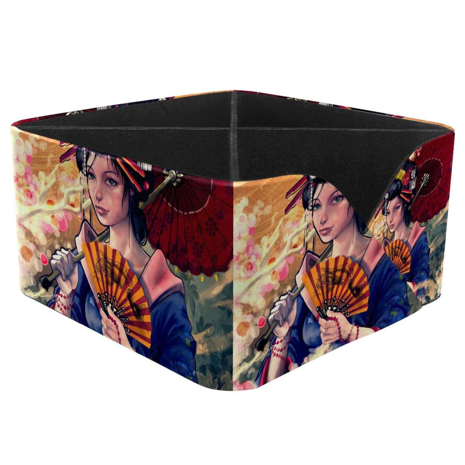 KengjuTesu Japanese Geisha Girl Desktop Organizer Pen Holder, Rectangular Pencil Cup for Office, Study and Makeup Stations