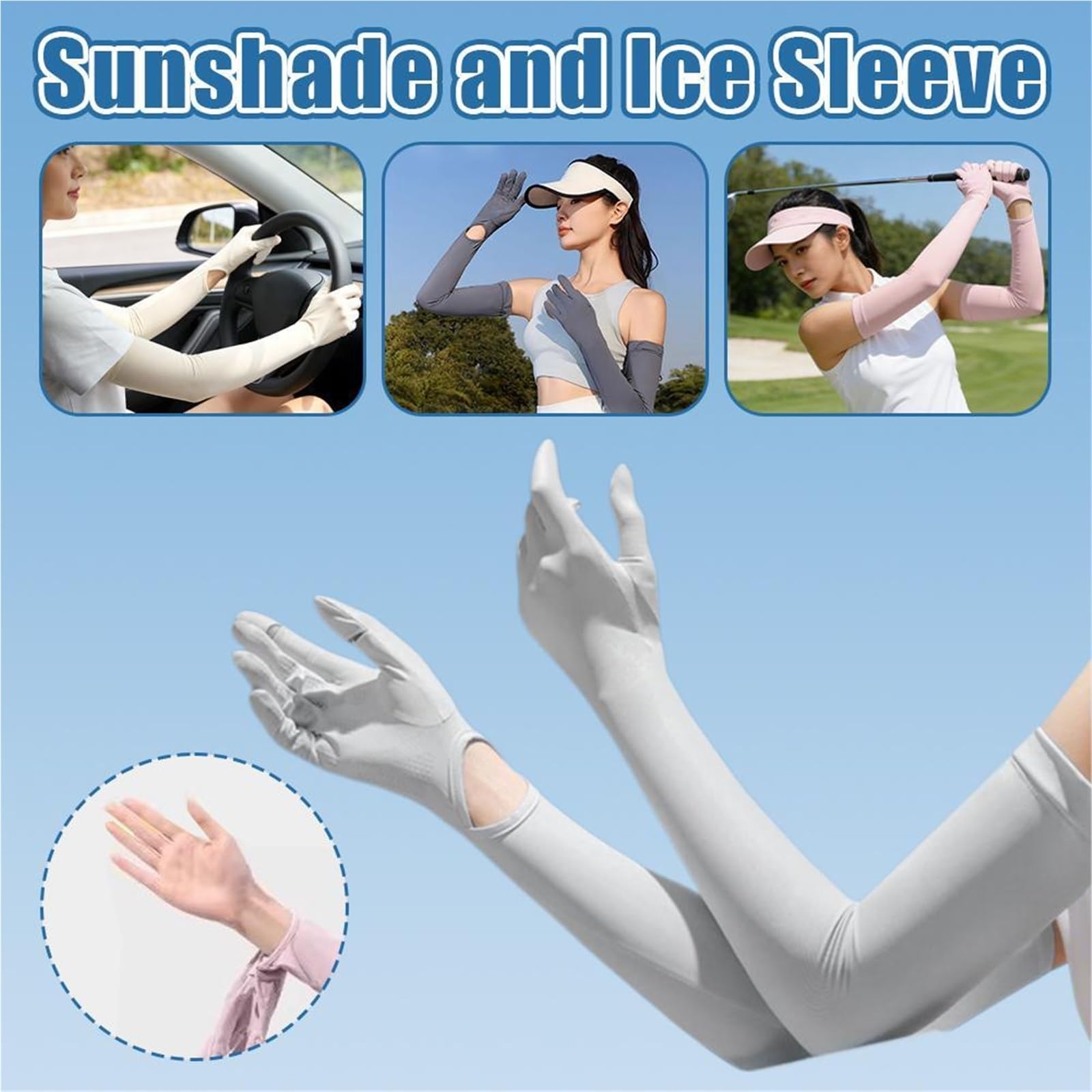 Mangas De Brazo De Seda De Hielo Con Guantes Integrados for Hombres Mujeres Bloqueador Solar Enfriamiento Ciclismo Conducción Al Aire Libre