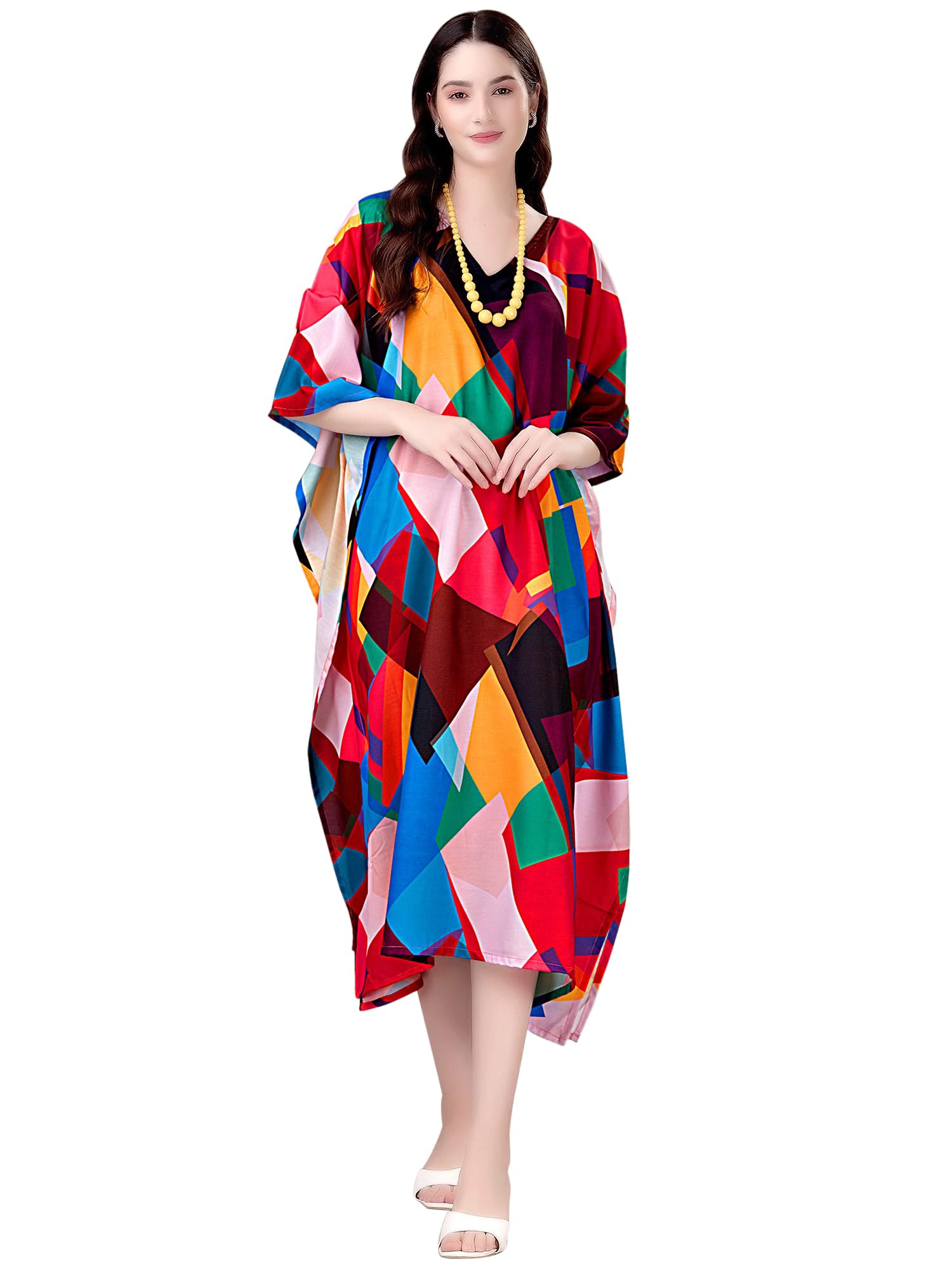 exotic india Women's Summer Tunic Dress with Multicolor Geometric Print-picture-38