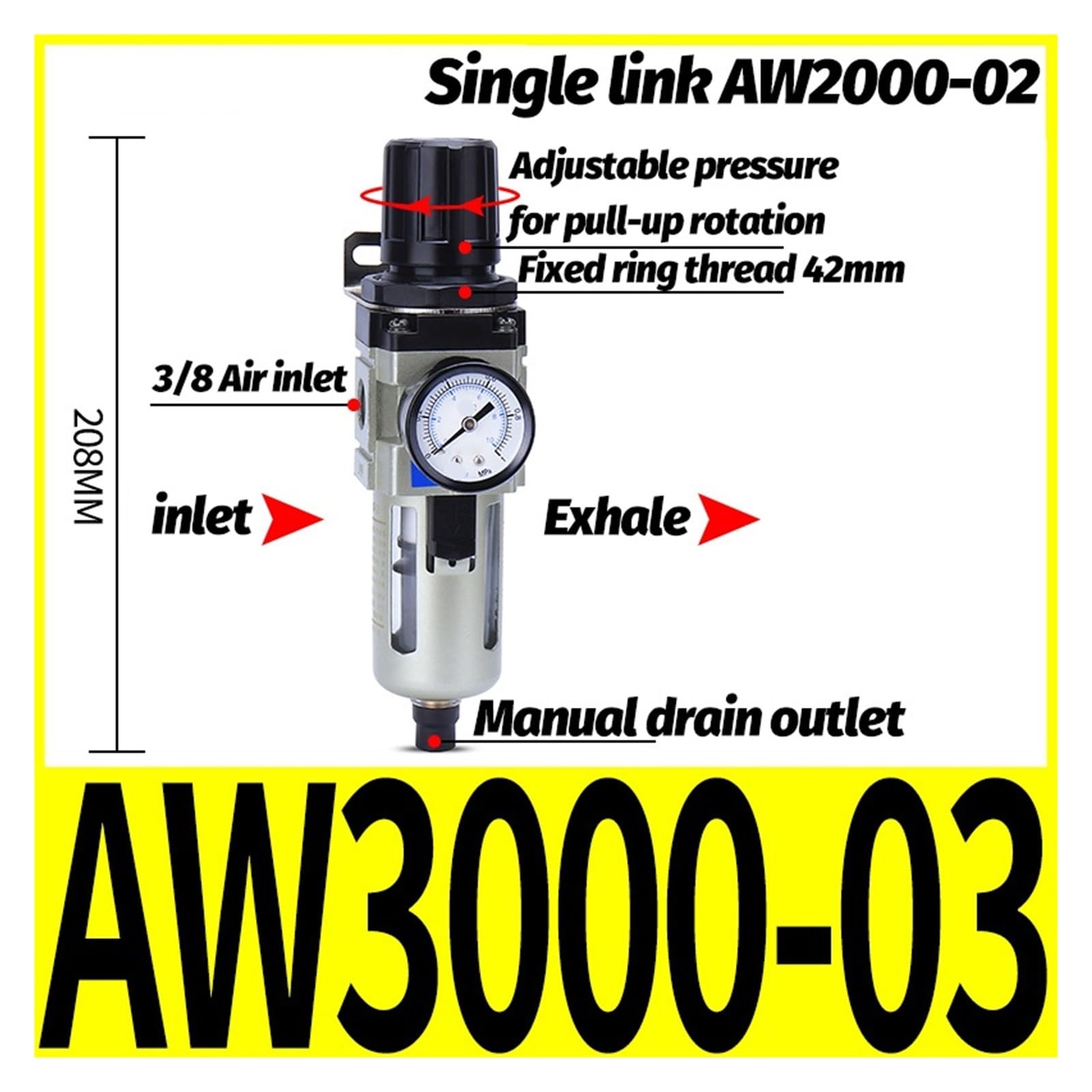 Regulator filtra pneumatycznego Zawór pneumatyczny do uzdatniania powietrza Zawory redukcyjne ciśnienia AW2000 AW3000 AW4000 AW5000 (AW3000-03)