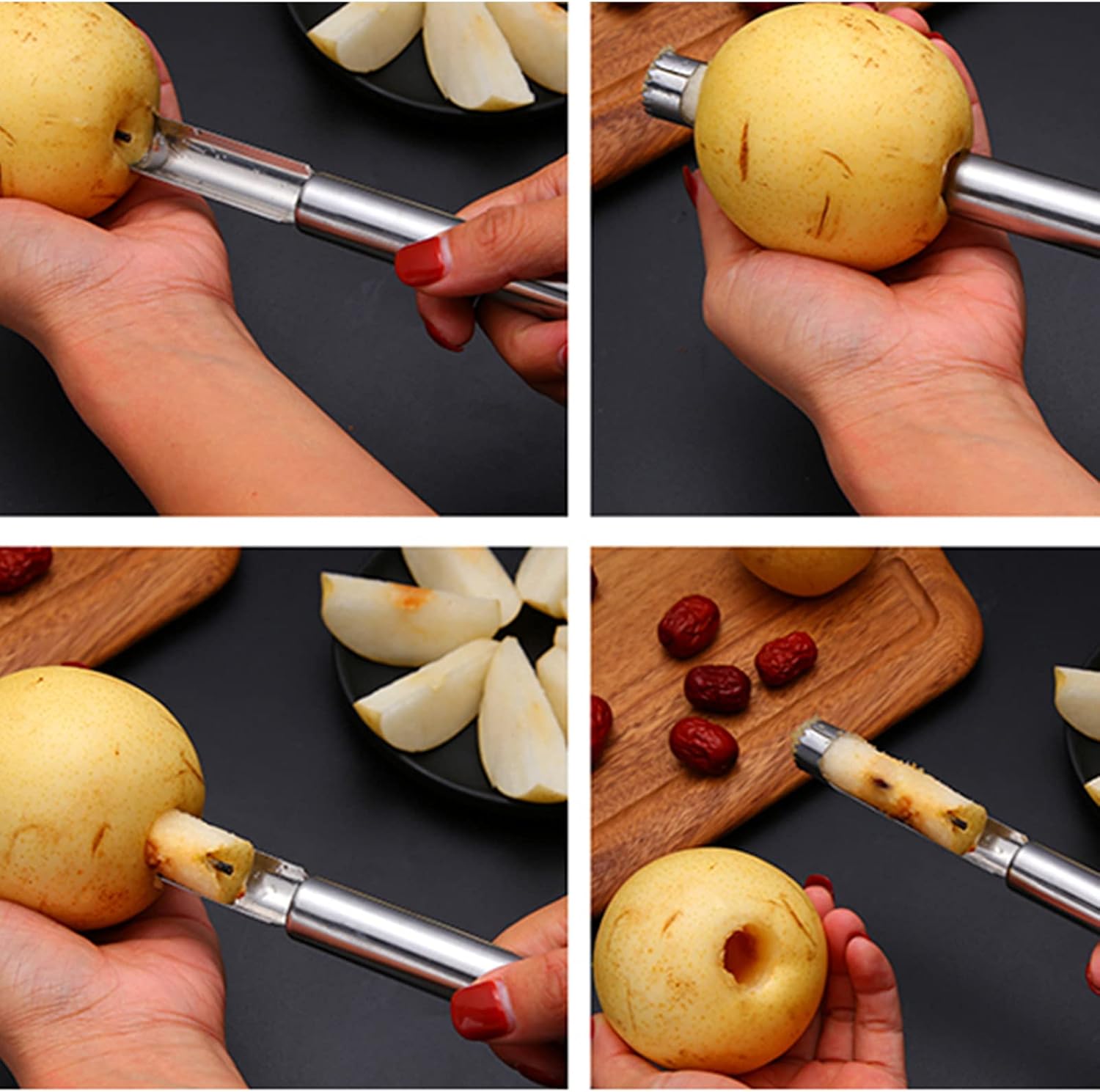 Fruit & Vegetable Corers,Fruit Corer and Pitter Remover Set,Stainless Steel Pear Corer with Sharp Serrated Blade,Use for Home Kitchen,Pear,Cherry,Jujube or Red Date: Home & Kitchen