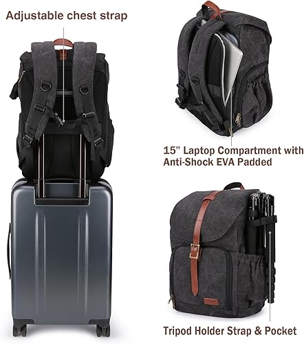 Miniatura 5 de BAGSMART - Mochila para cámara DSLR, mochila impermeable para fotógrafos, mochila de fotografía antirrobo con compartimento para laptop de 15